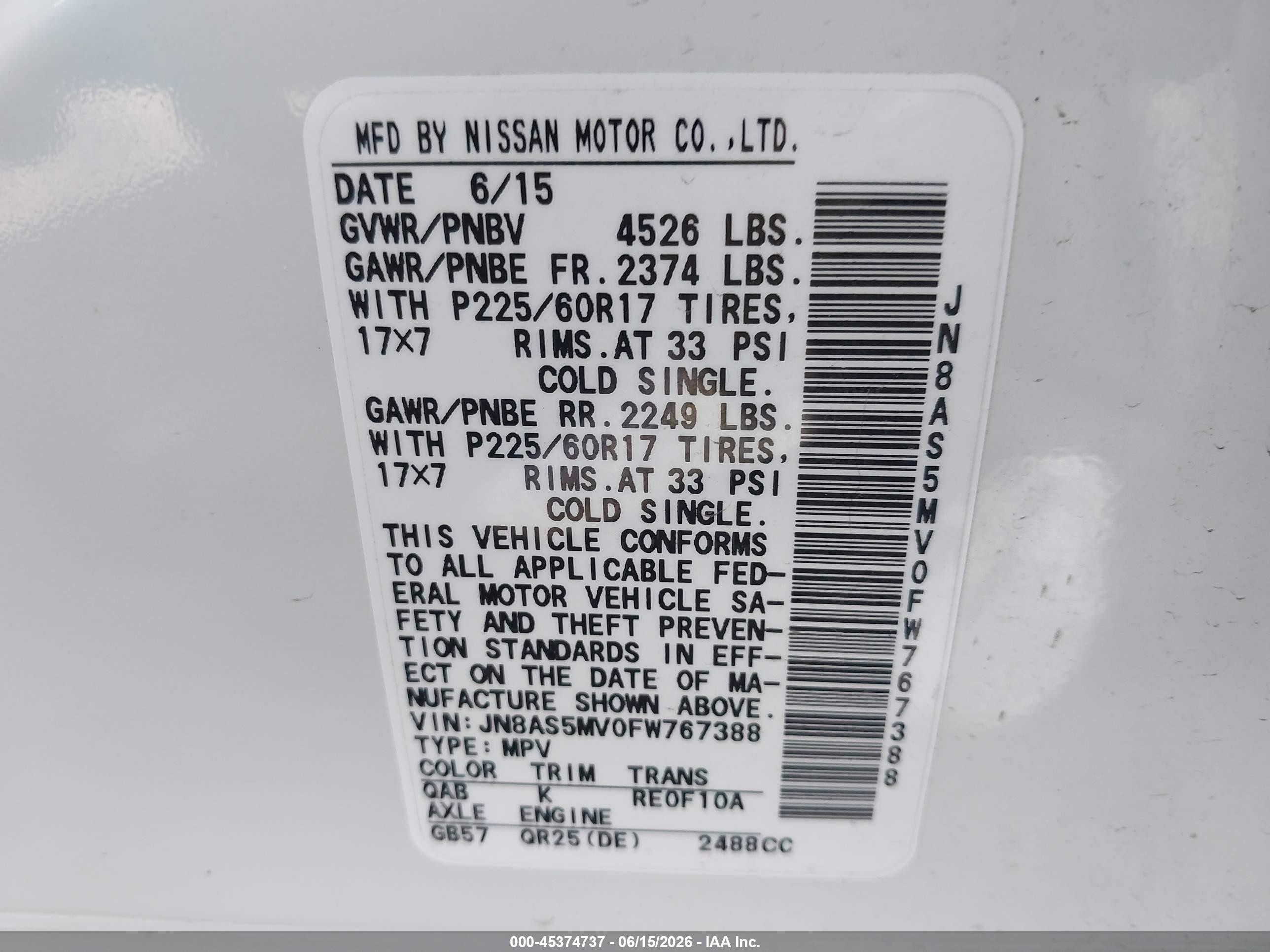 2015 Nissan Rogue Select S White vin: JN8AS5MV0FW767388