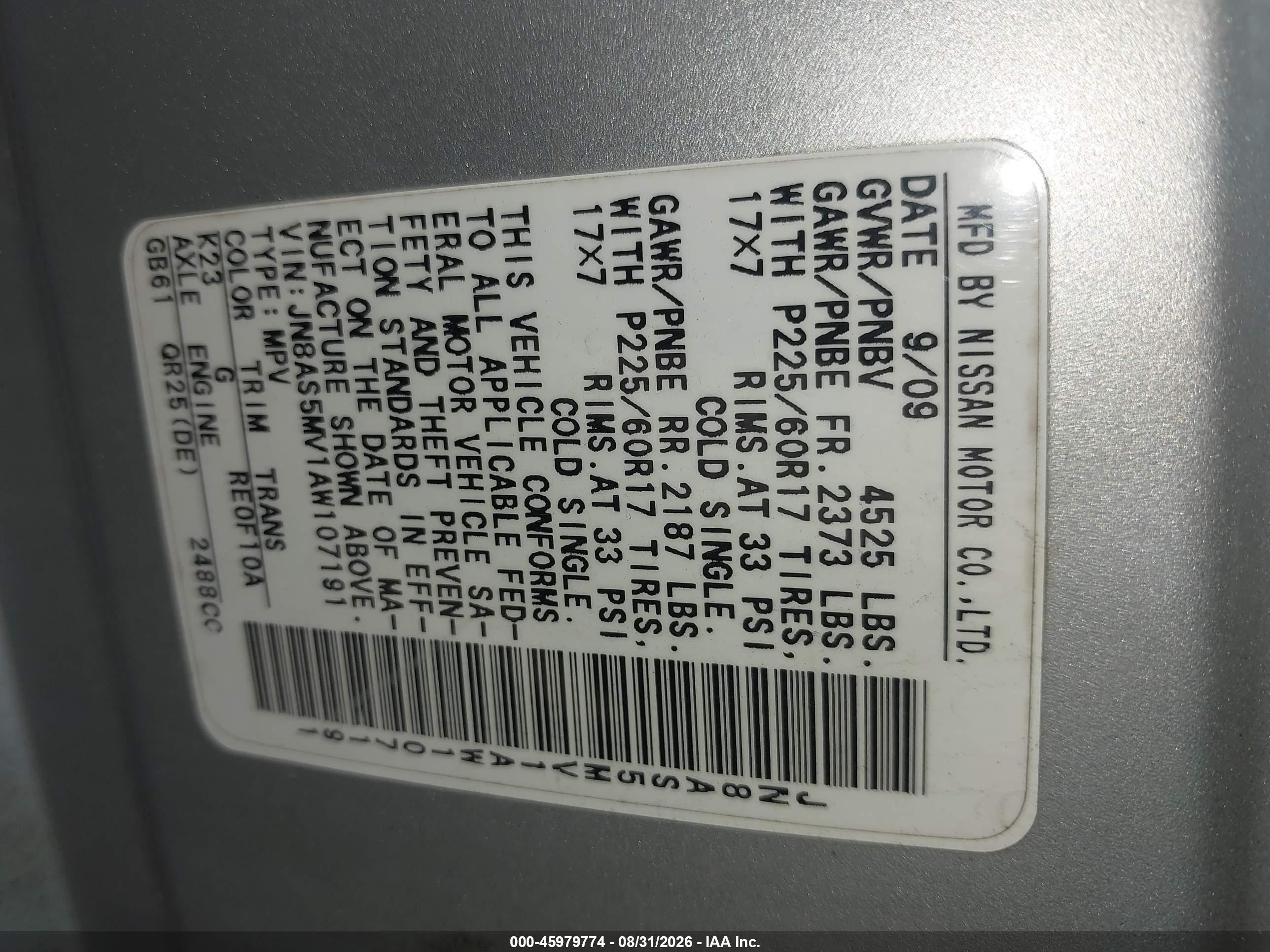 2010 Nissan Rogue Sl Silver vin: JN8AS5MV1AW107191