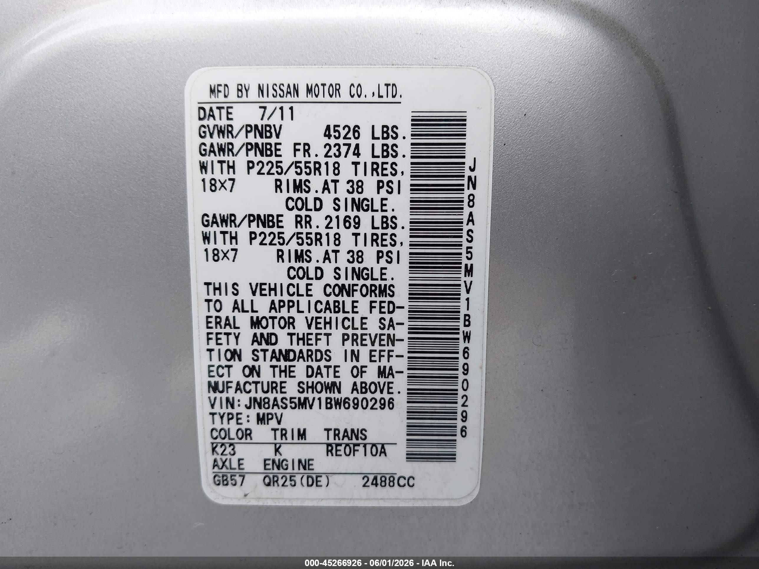 2011 Nissan Rogue Sv Silver vin: JN8AS5MV1BW690296
