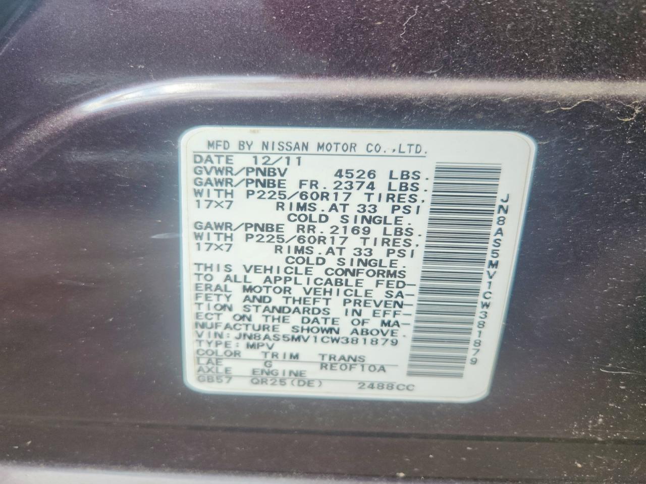 2012 Nissan Rogue S Purple vin: JN8AS5MV1CW381879