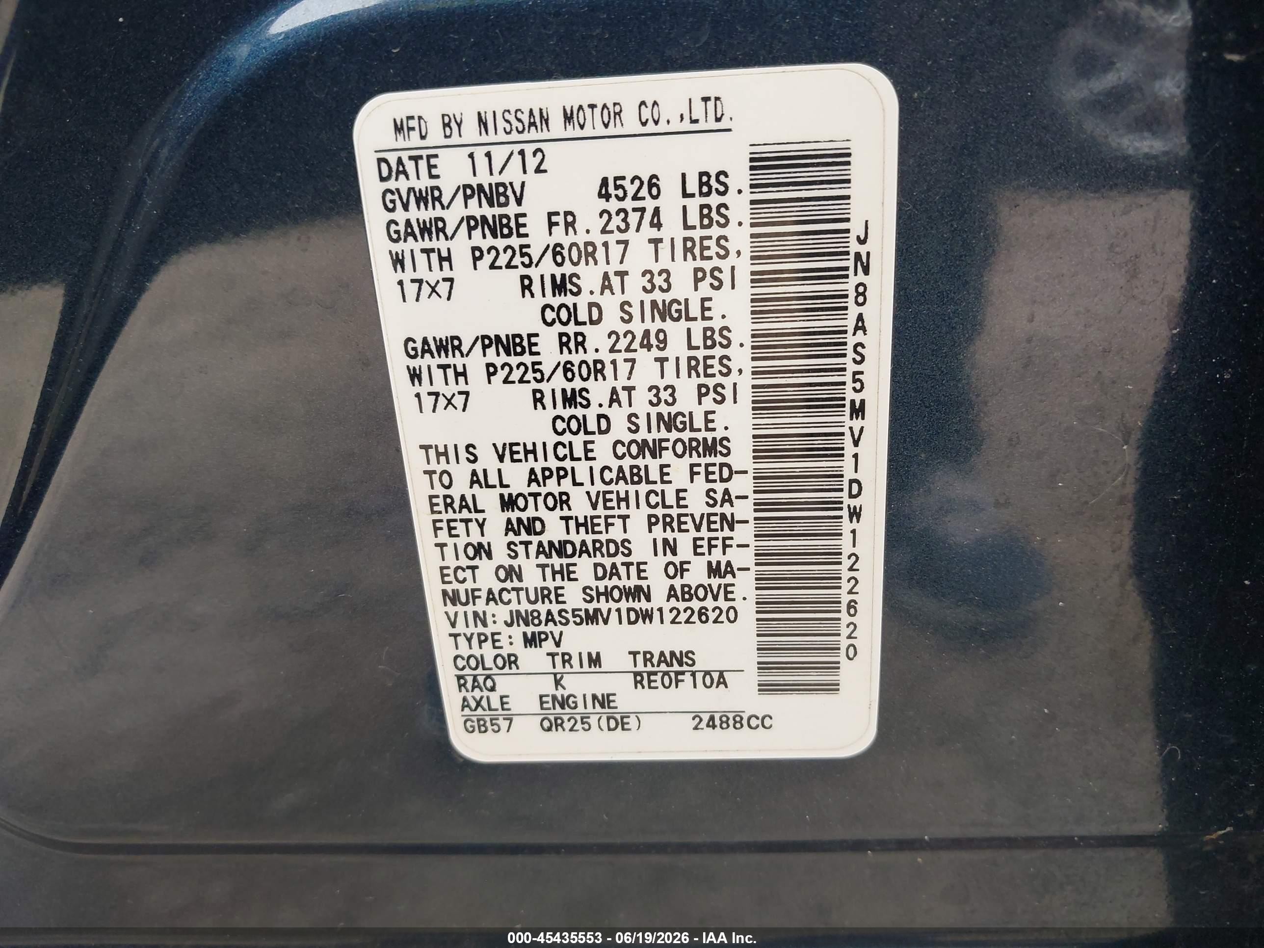 2013 Nissan Rogue Sv Blue vin: JN8AS5MV1DW122620