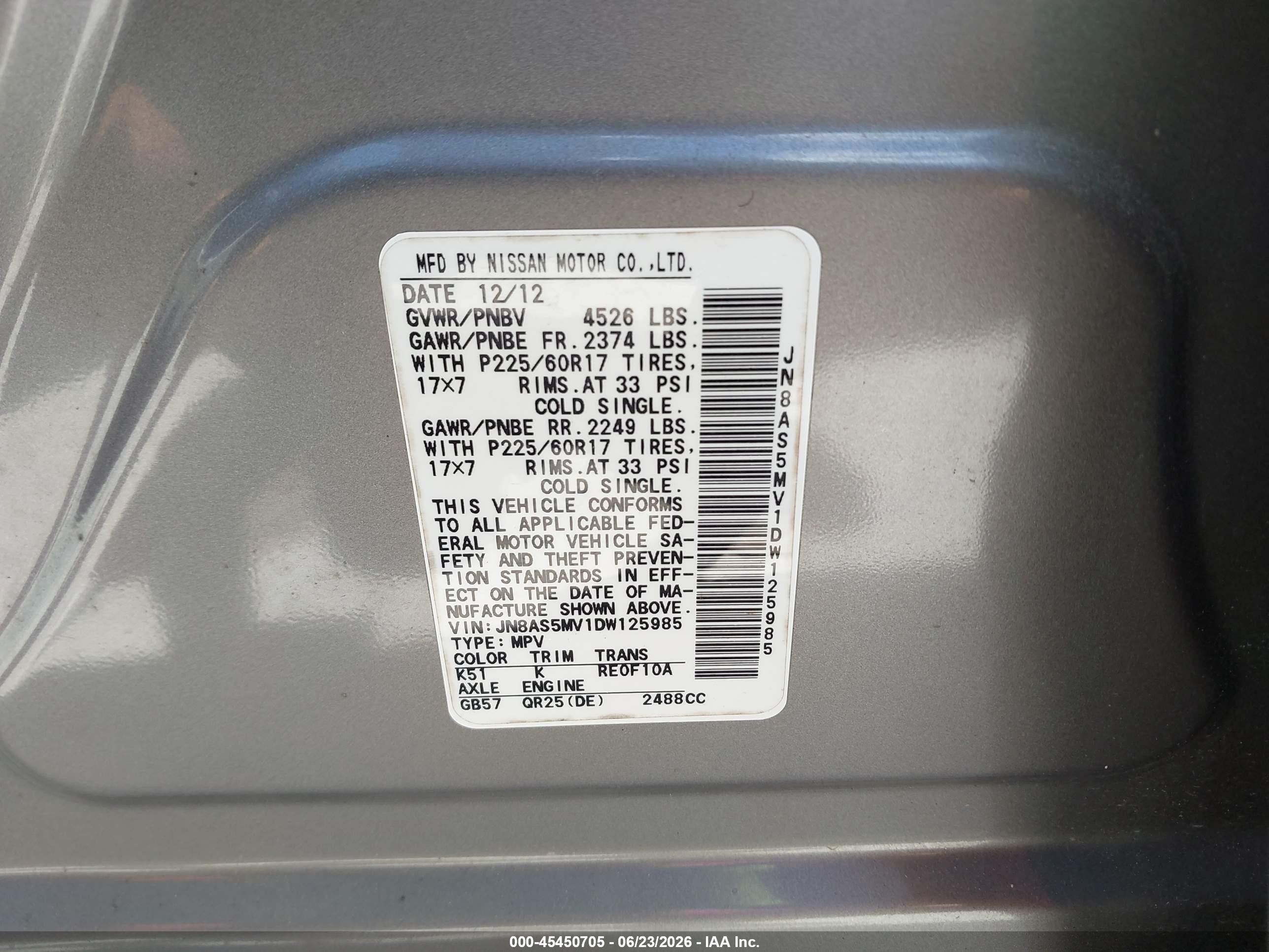 2013 Nissan Rogue Sv Gray vin: JN8AS5MV1DW125985