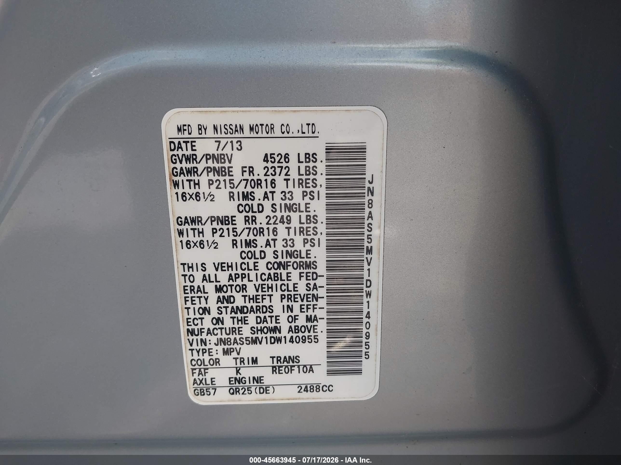 2013 Nissan Rogue S Blue vin: JN8AS5MV1DW140955