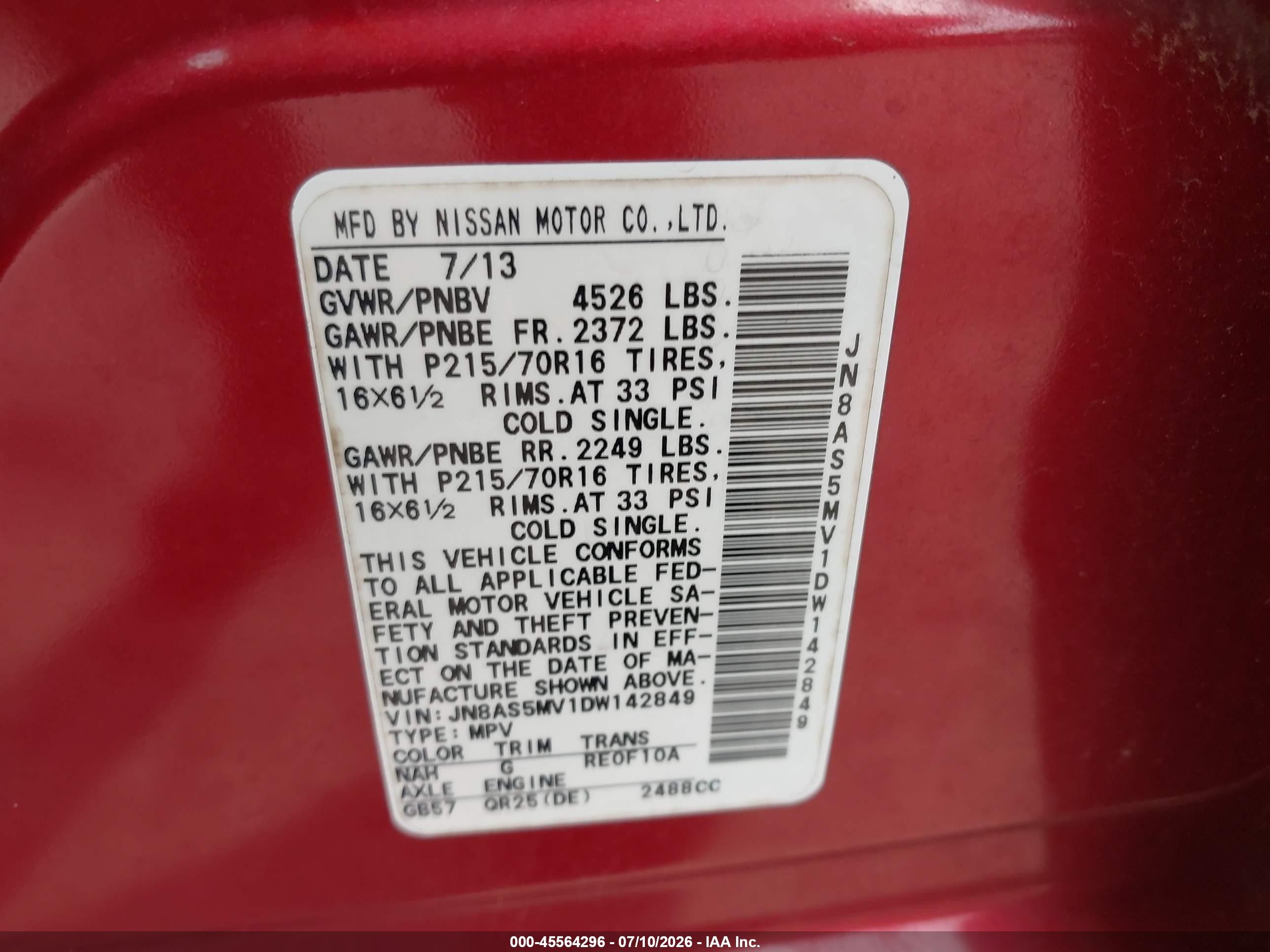 2013 Nissan Rogue S Red vin: JN8AS5MV1DW142849