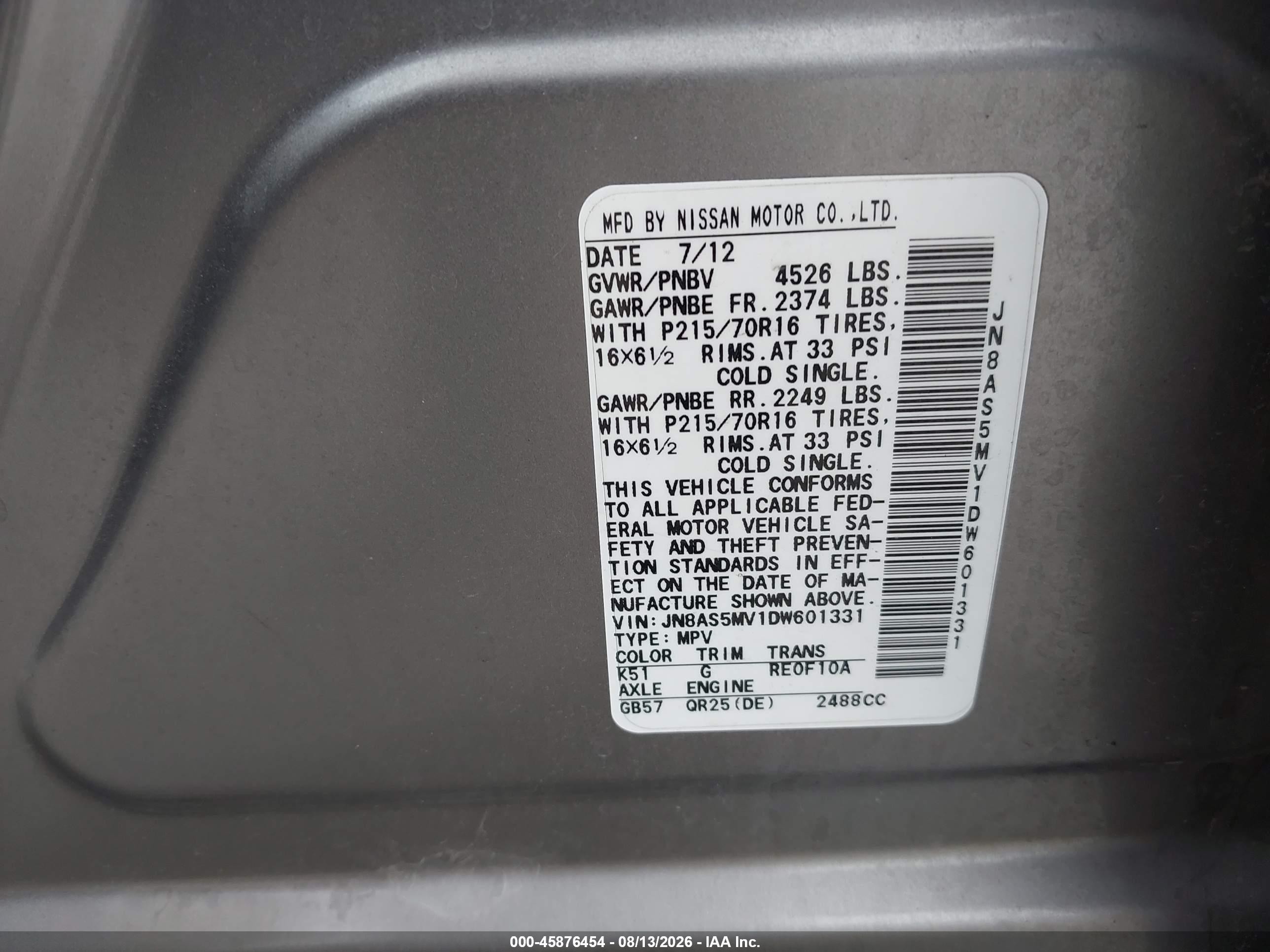 2013 Nissan Rogue S Gray vin: JN8AS5MV1DW601331