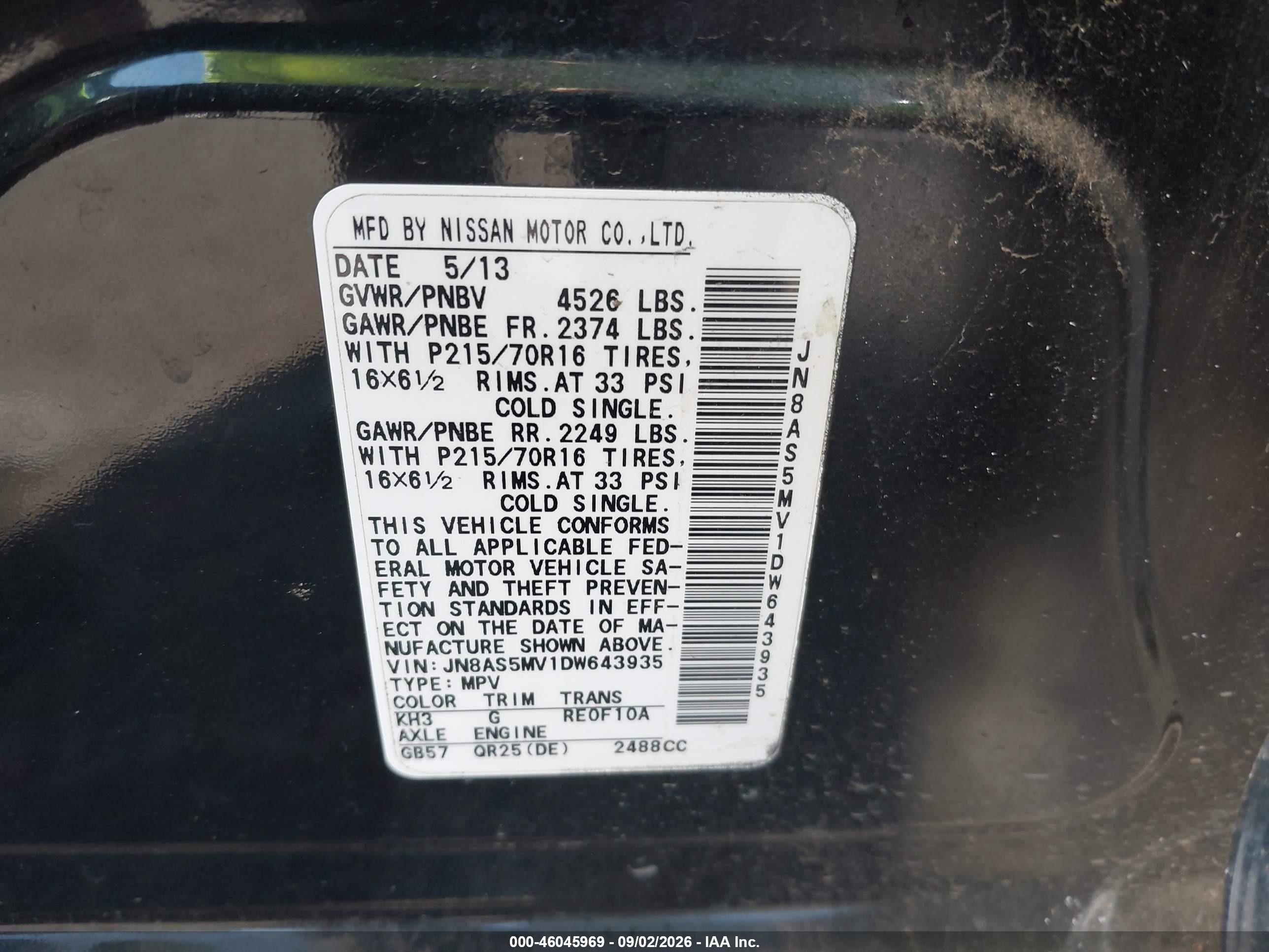 2013 Nissan Rogue S Black vin: JN8AS5MV1DW643935