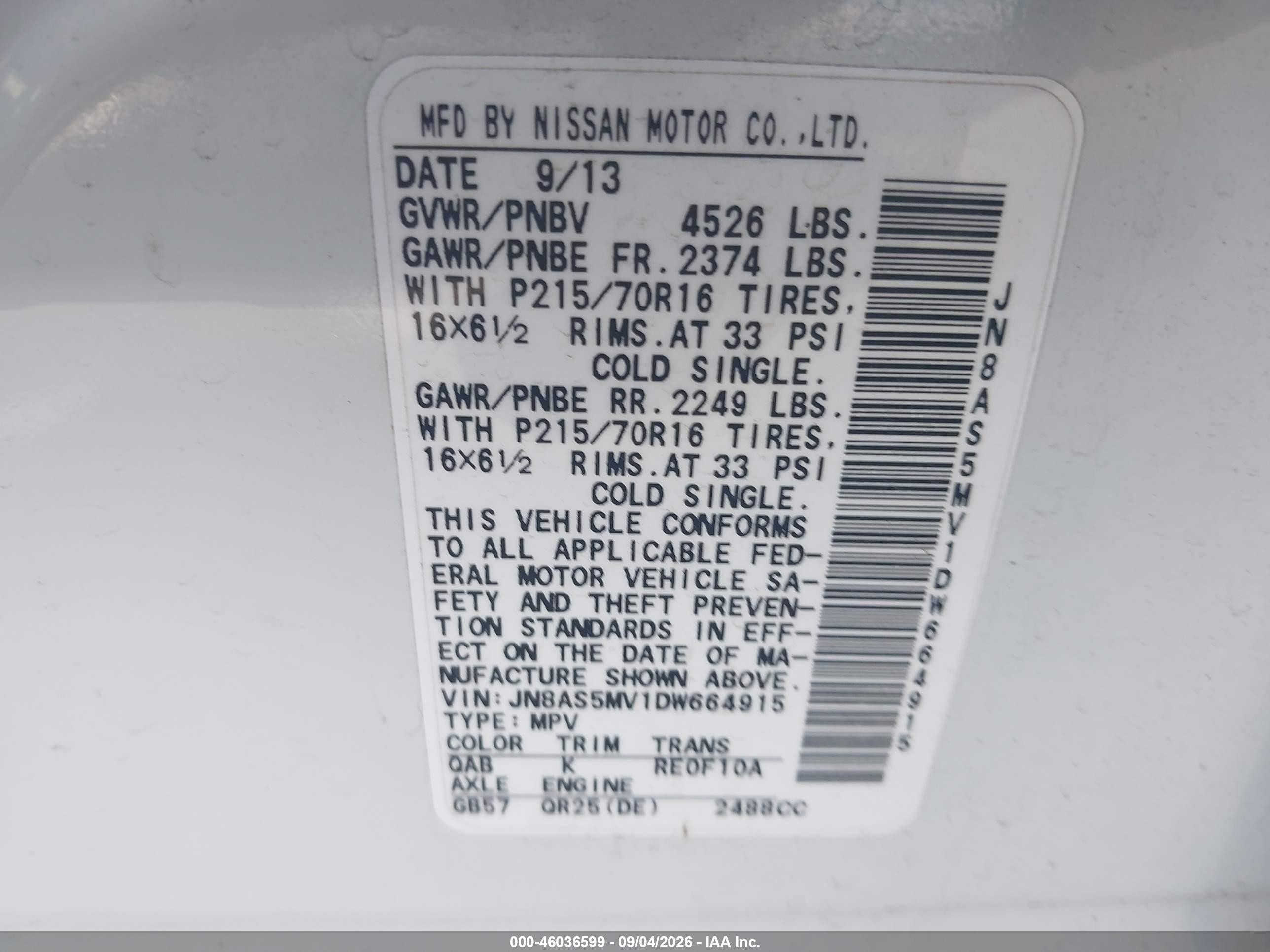 2013 Nissan Rogue S White vin: JN8AS5MV1DW664915