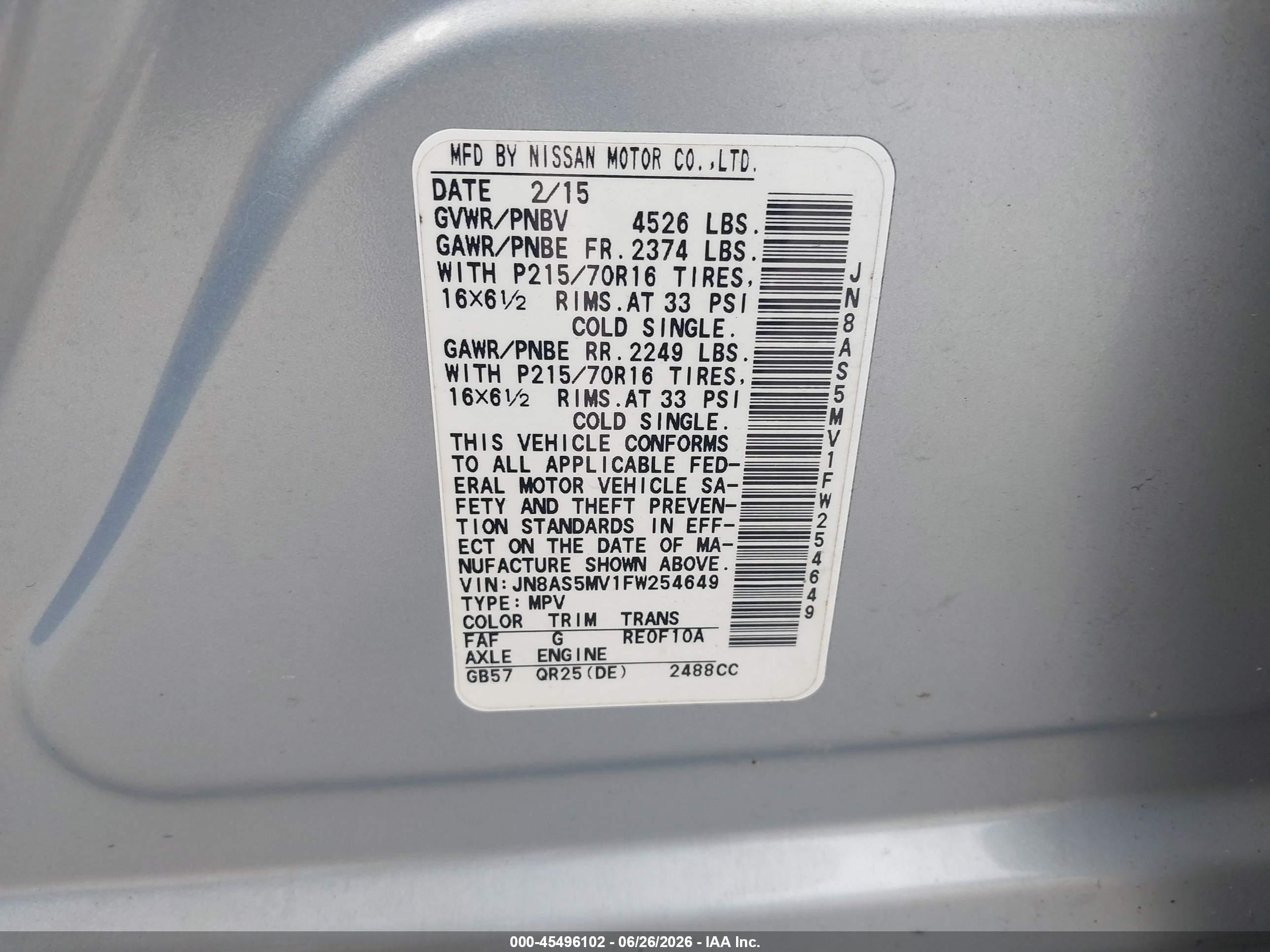 2015 Nissan Rogue Select S Light Blue vin: JN8AS5MV1FW254649
