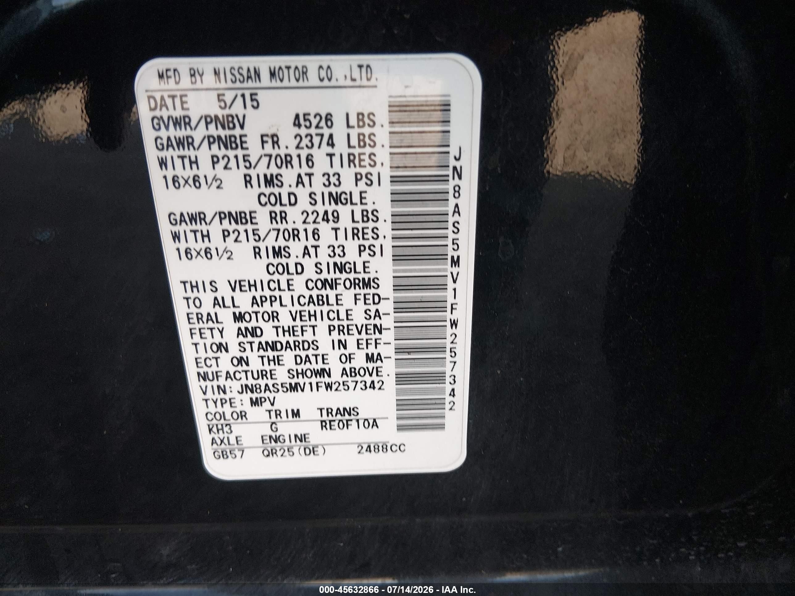 2015 Nissan Rogue Select S Black vin: JN8AS5MV1FW257342