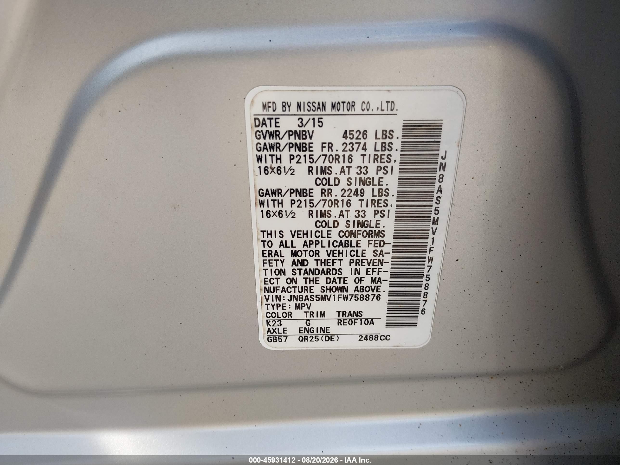 2015 Nissan Rogue Select S Silver vin: JN8AS5MV1FW758876