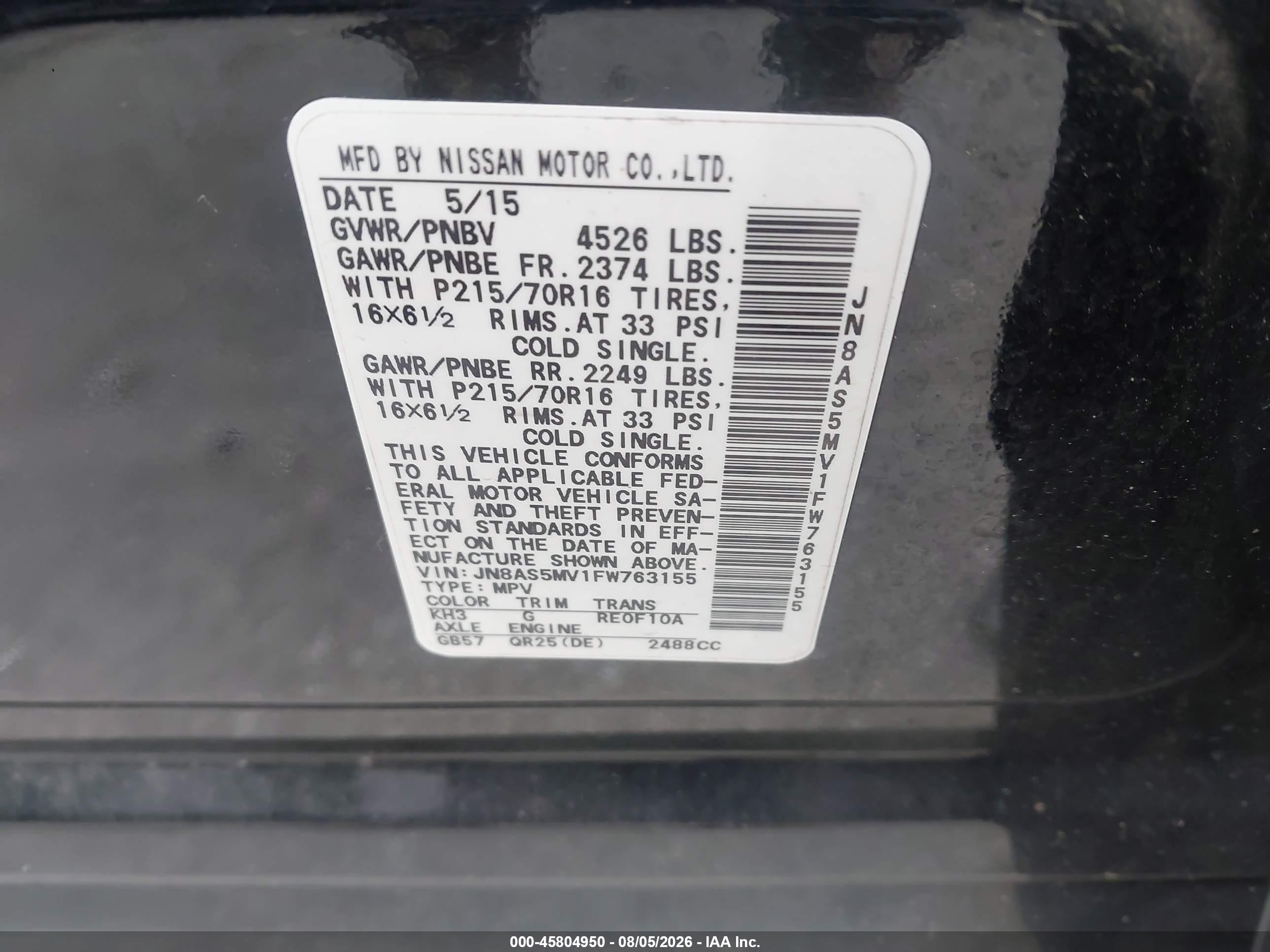 2015 Nissan Rogue Select S Black vin: JN8AS5MV1FW763155