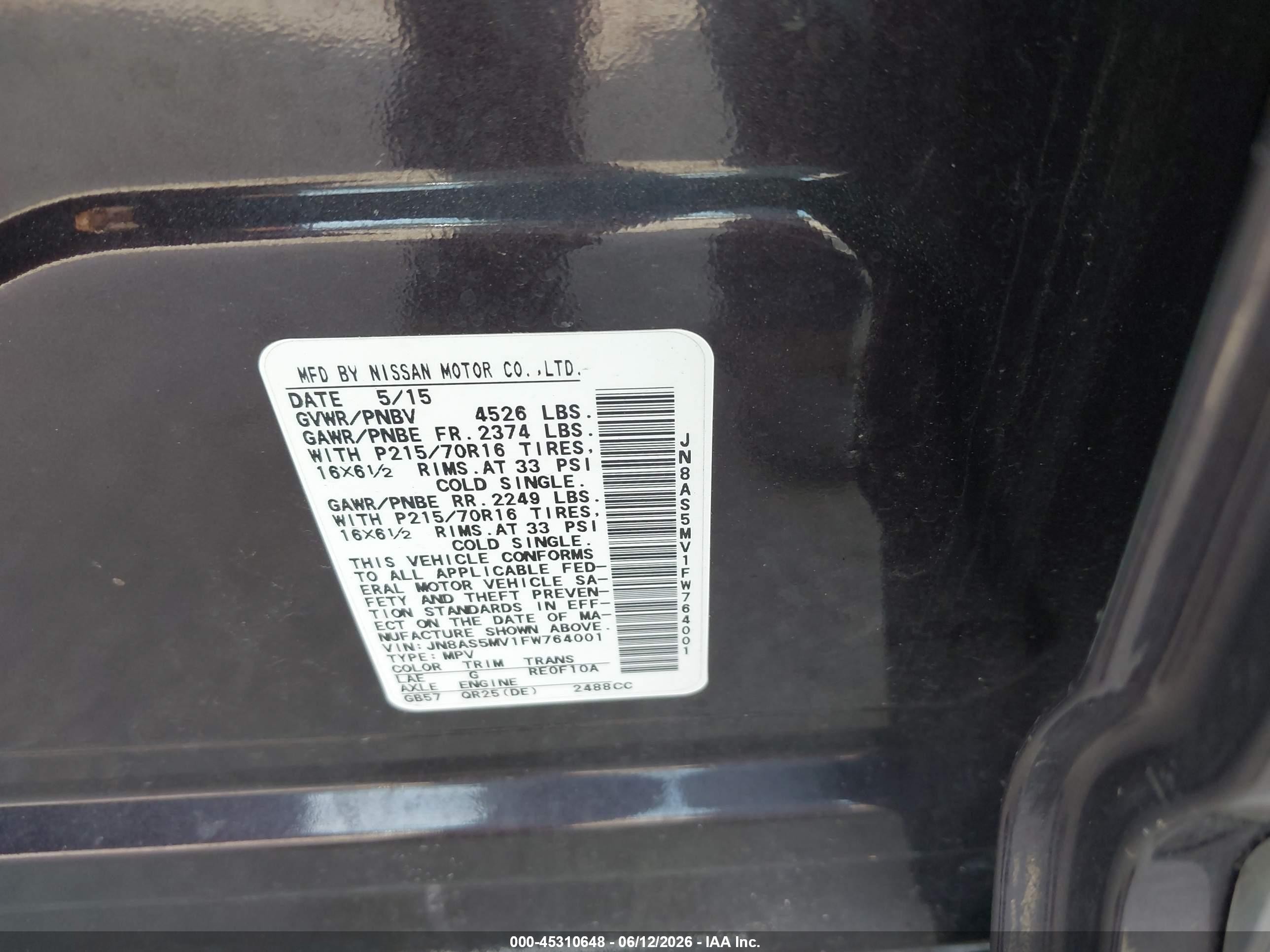 2015 Nissan Rogue Select S Black vin: JN8AS5MV1FW764001