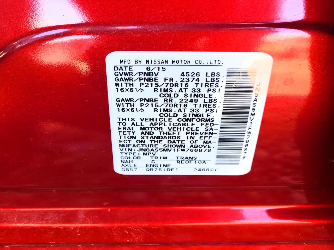 2015 Nissan Rogue Select S Red vin: JN8AS5MV1FW766878