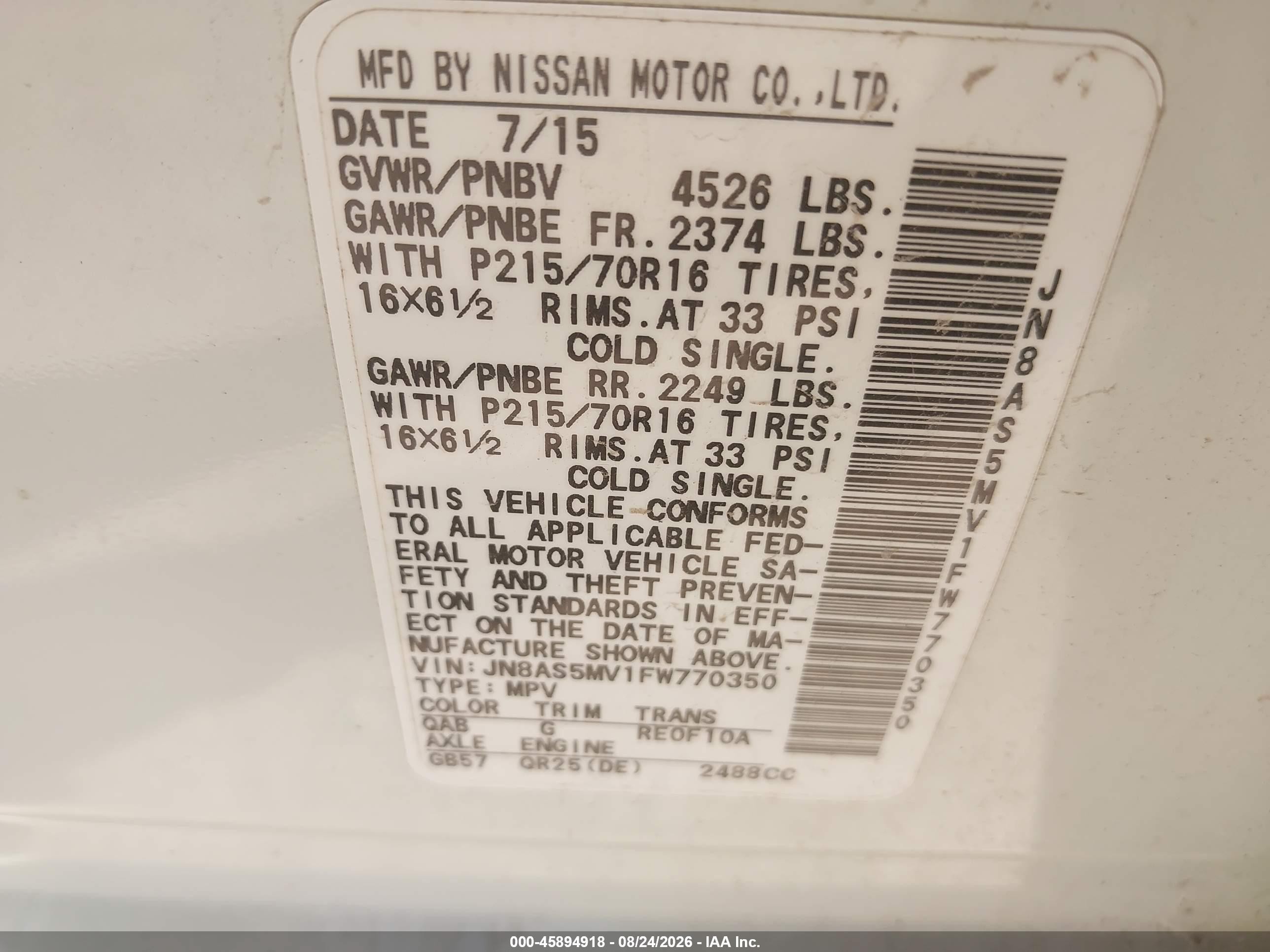 2015 Nissan Rogue Select S White vin: JN8AS5MV1FW770350