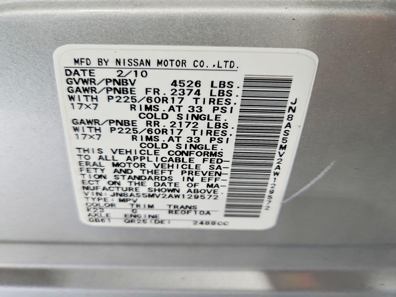 2010 Nissan Rogue S Silver vin: JN8AS5MV2AW129572