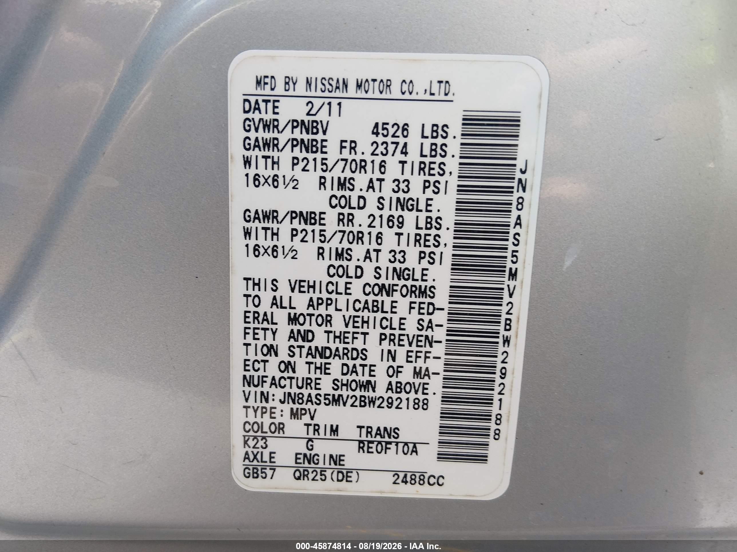 2011 Nissan Rogue S Silver vin: JN8AS5MV2BW292188