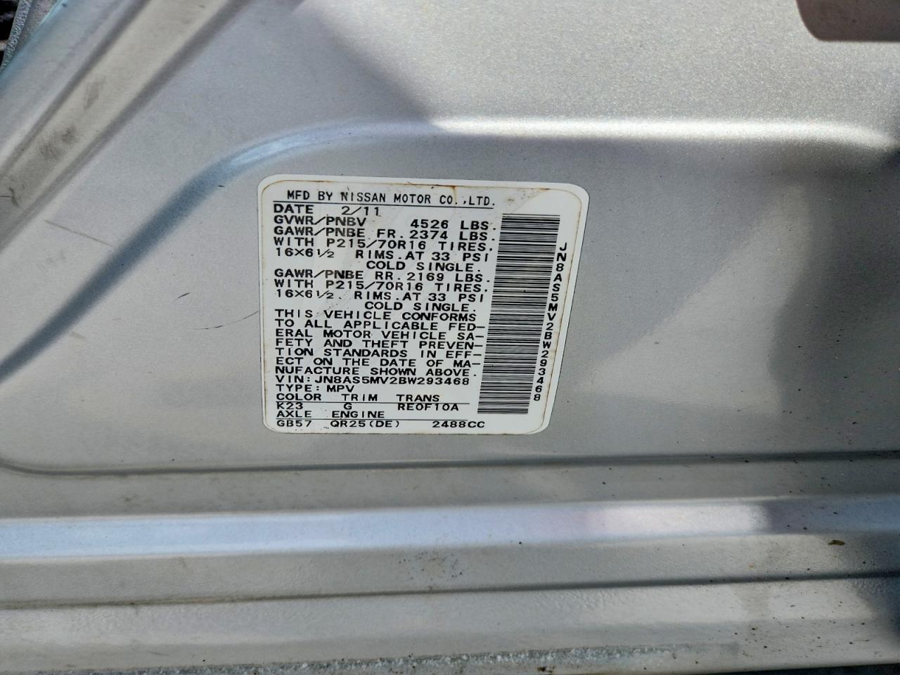 2011 Nissan Rogue S Silver vin: JN8AS5MV2BW293468