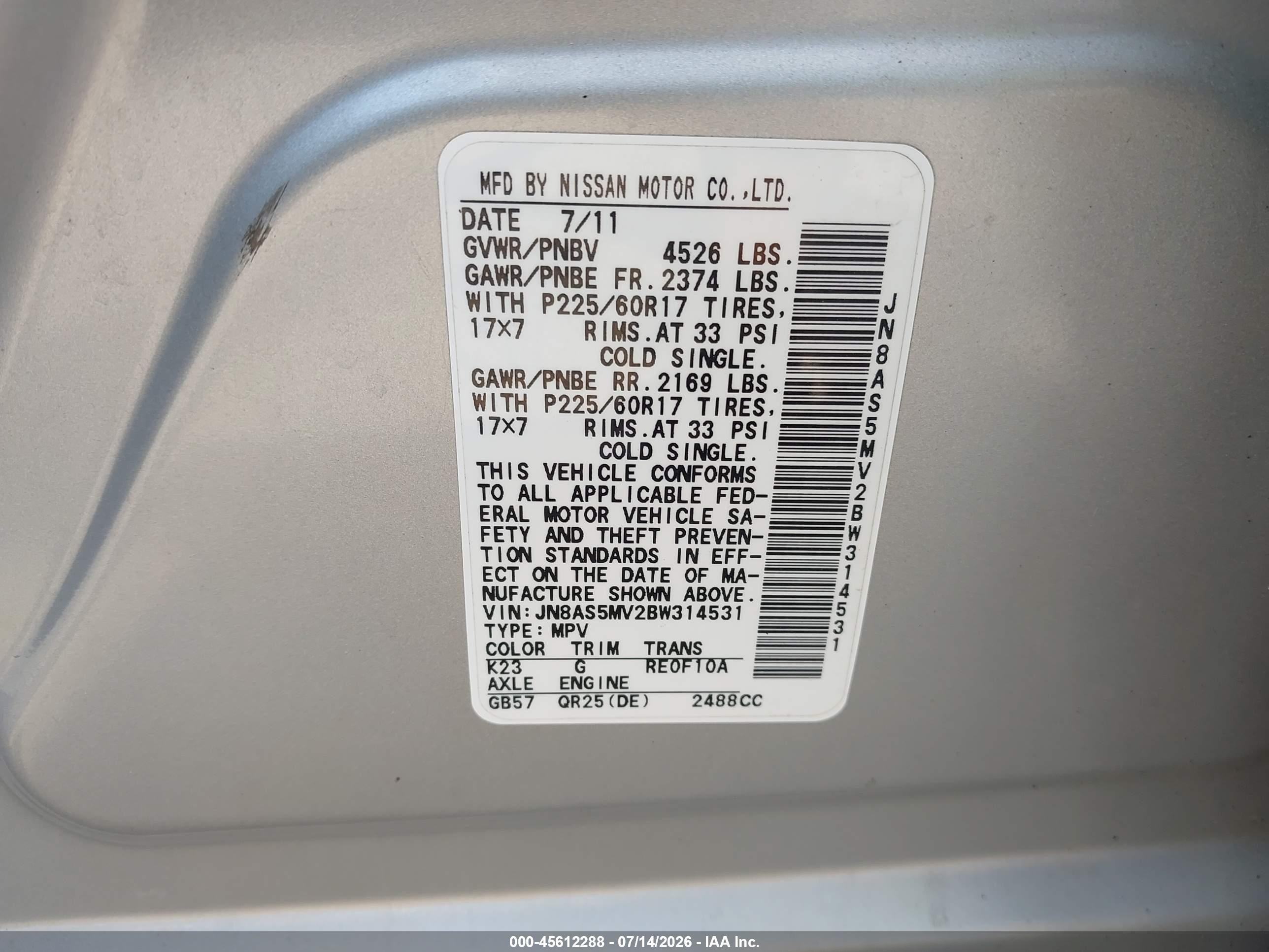 2011 Nissan Rogue Sv Silver vin: JN8AS5MV2BW314531