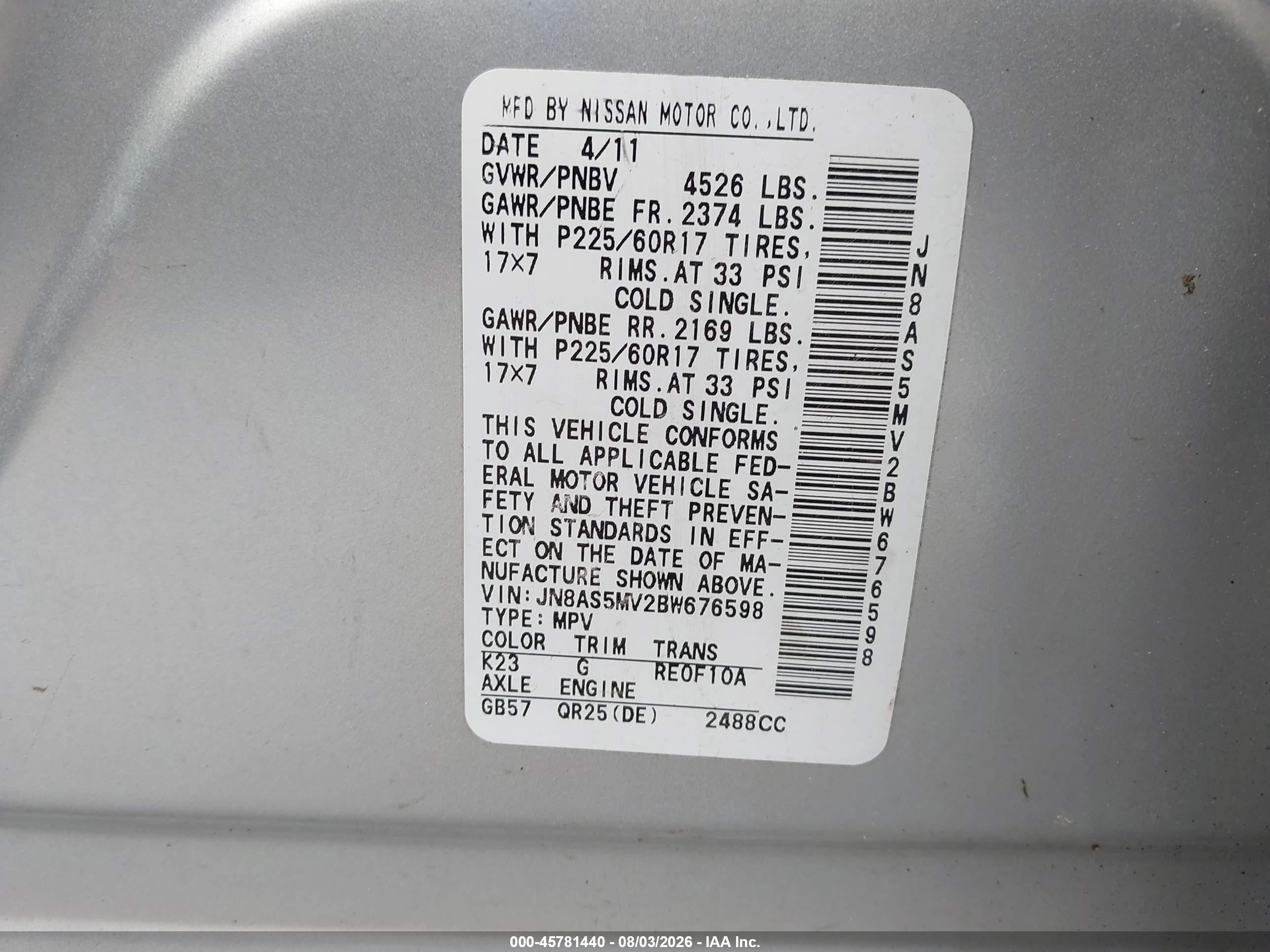 2011 Nissan Rogue Sv Silver vin: JN8AS5MV2BW676598