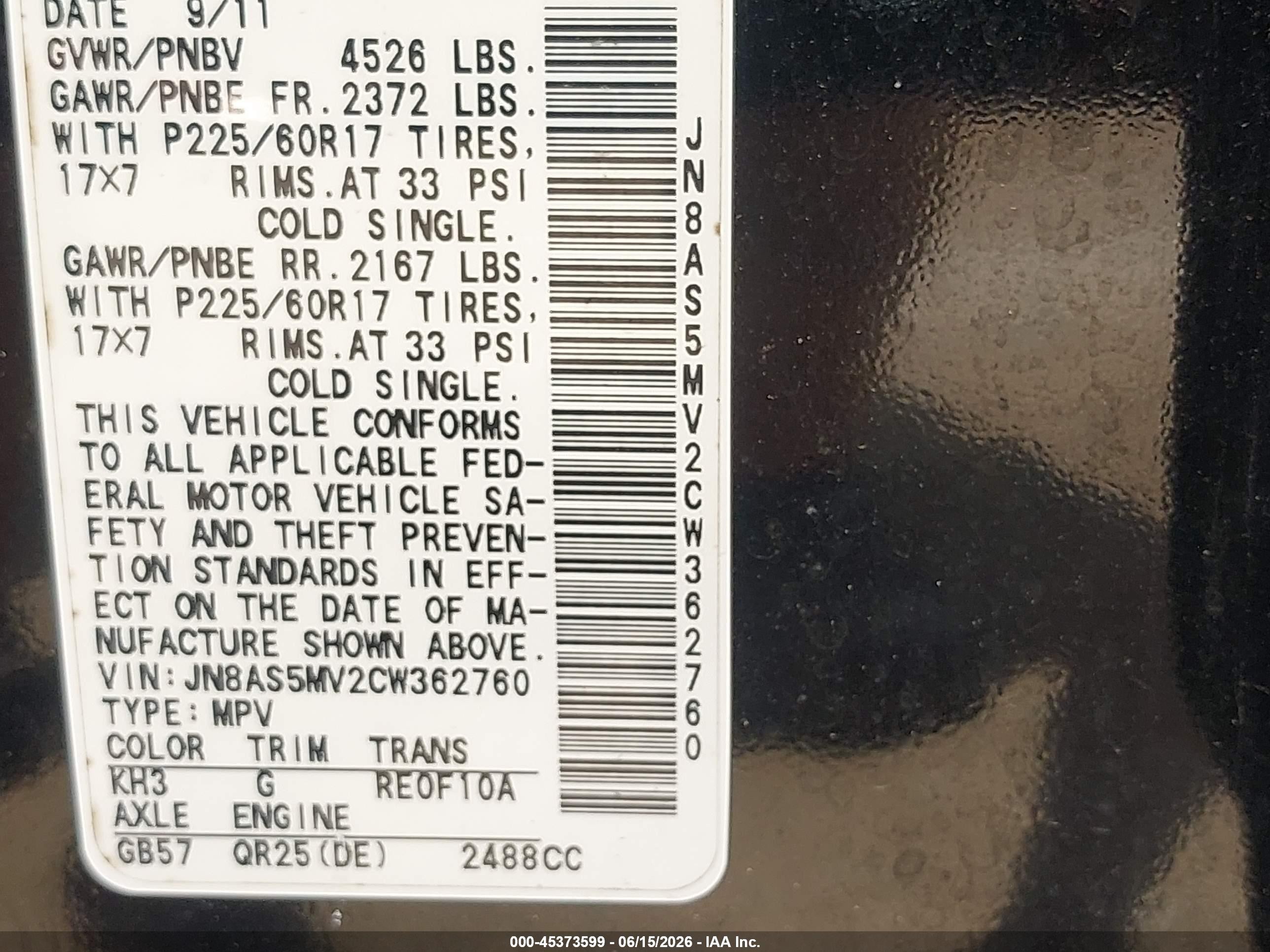 2012 Nissan Rogue Sv Black vin: JN8AS5MV2CW362760