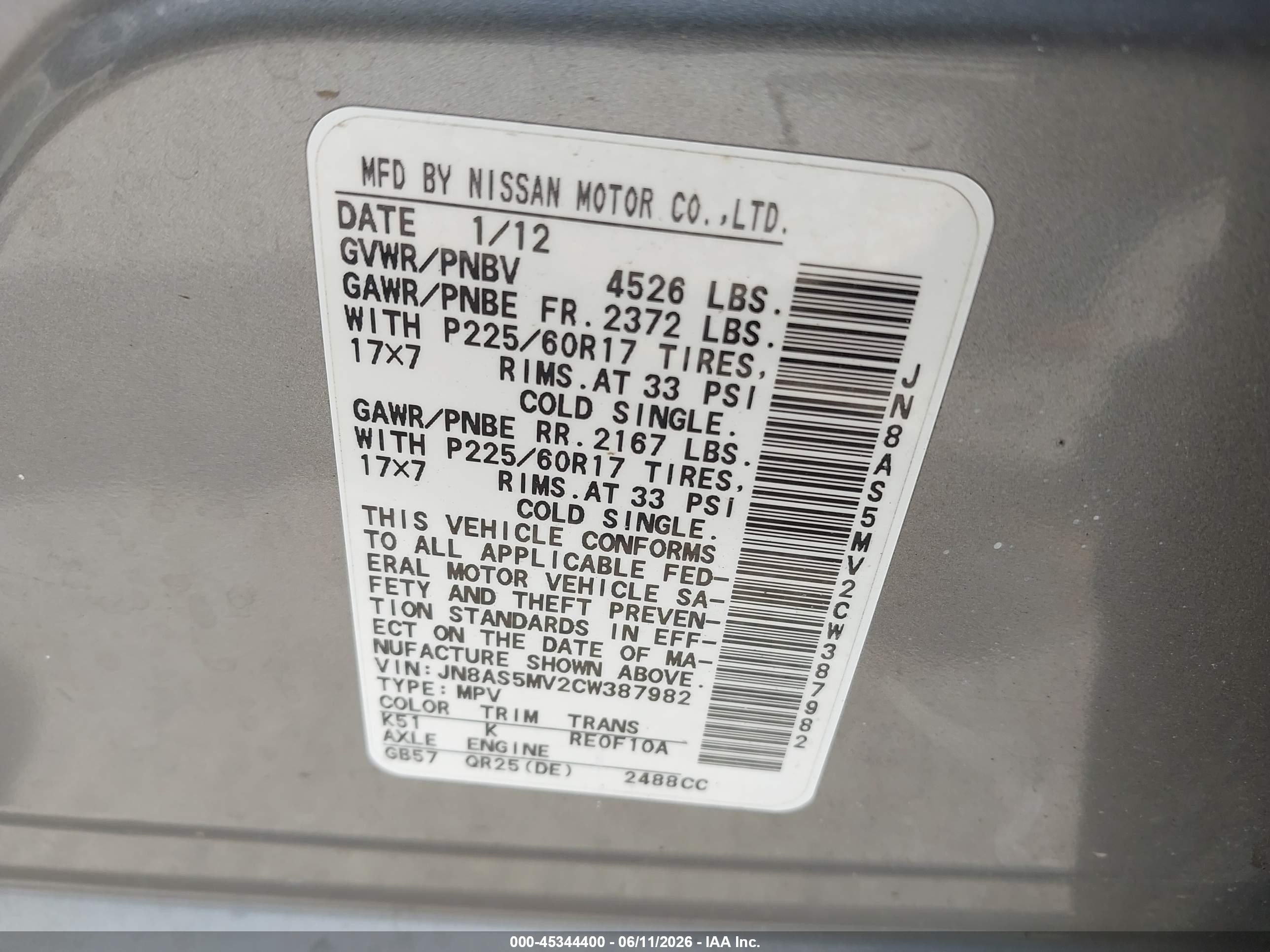 2012 Nissan Rogue Sv Gray vin: JN8AS5MV2CW387982