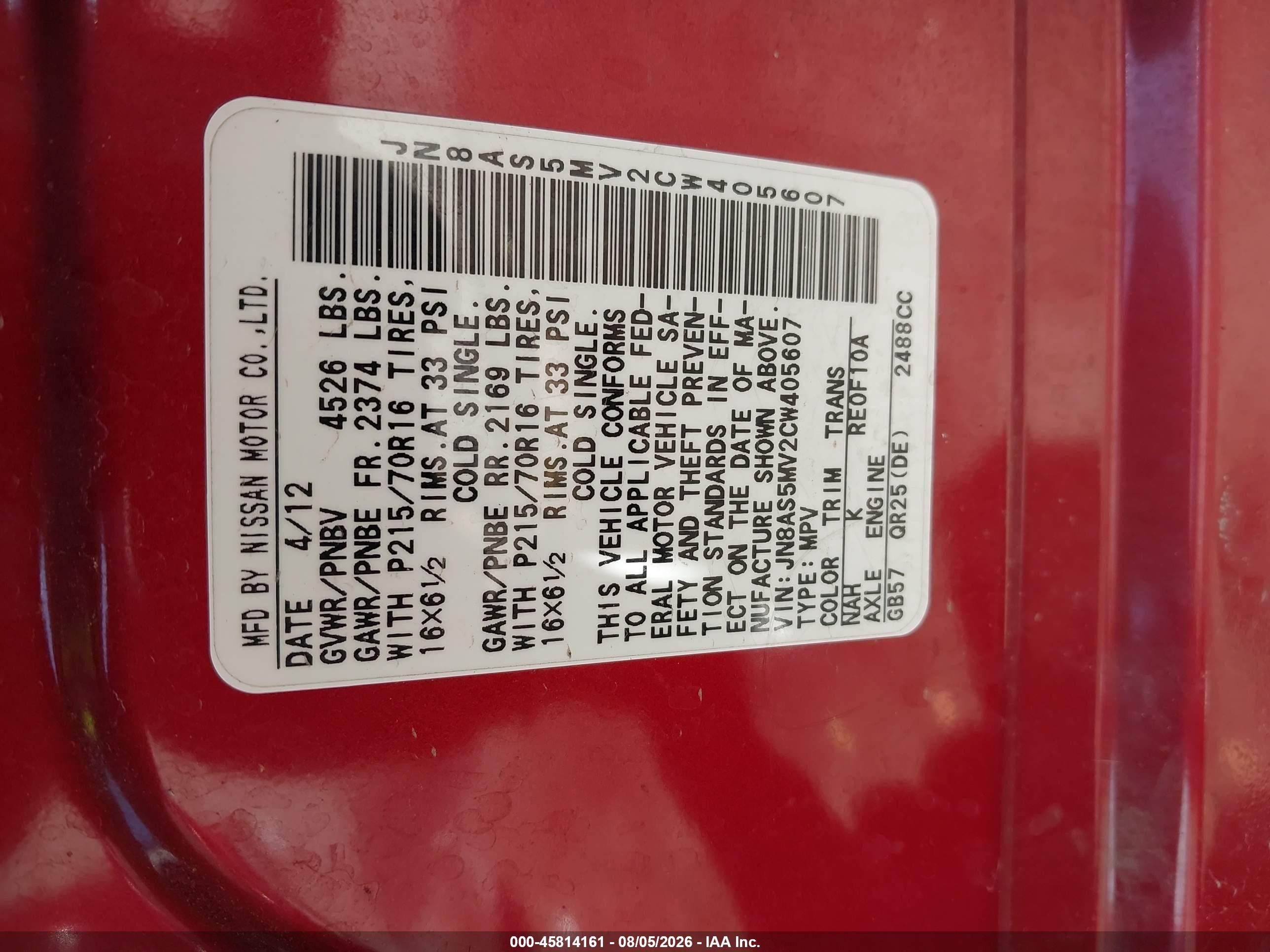 2012 Nissan Rogue S Maroon vin: JN8AS5MV2CW405607