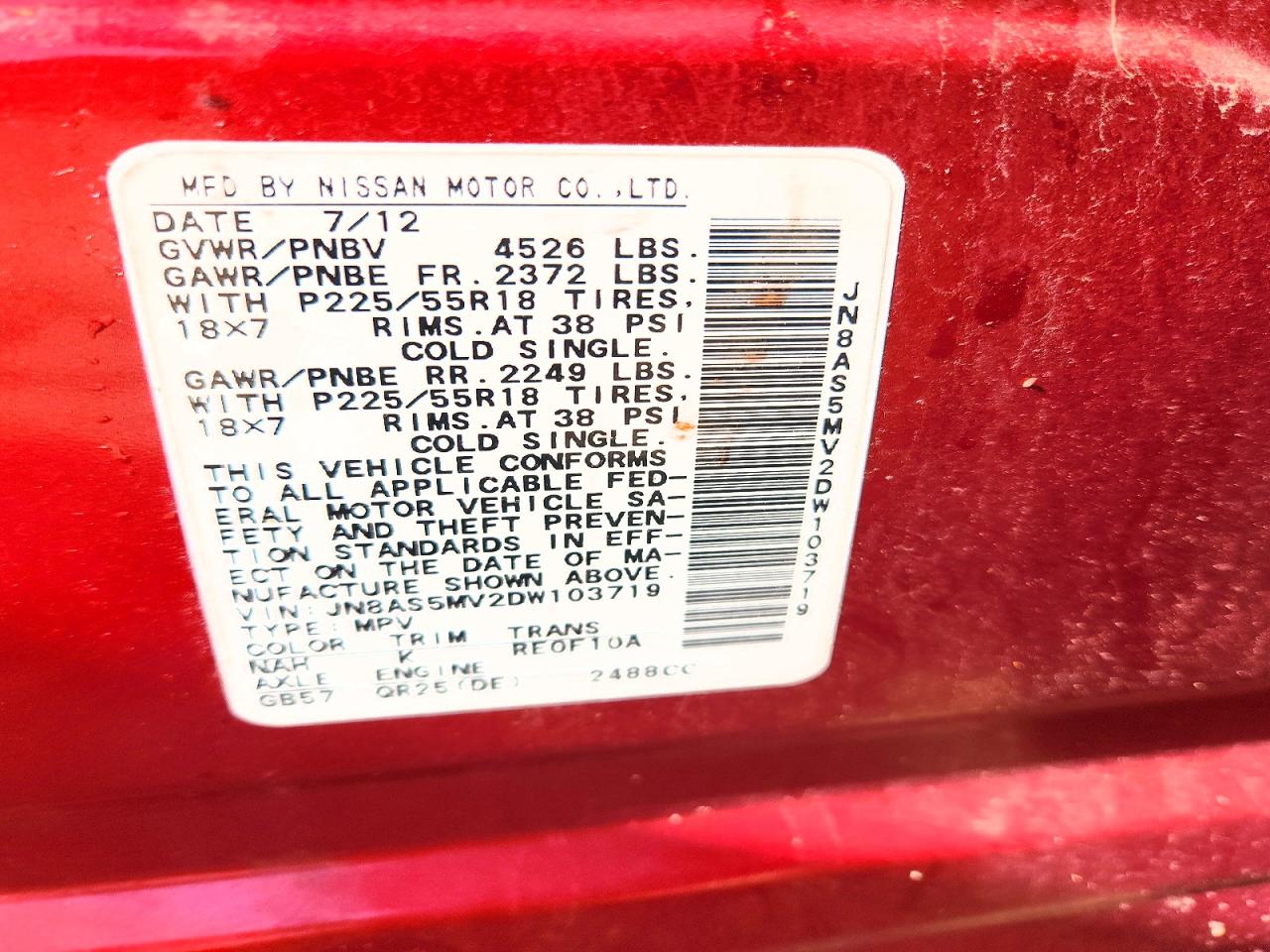 2013 Nissan Rogue S Red vin: JN8AS5MV2DW103719