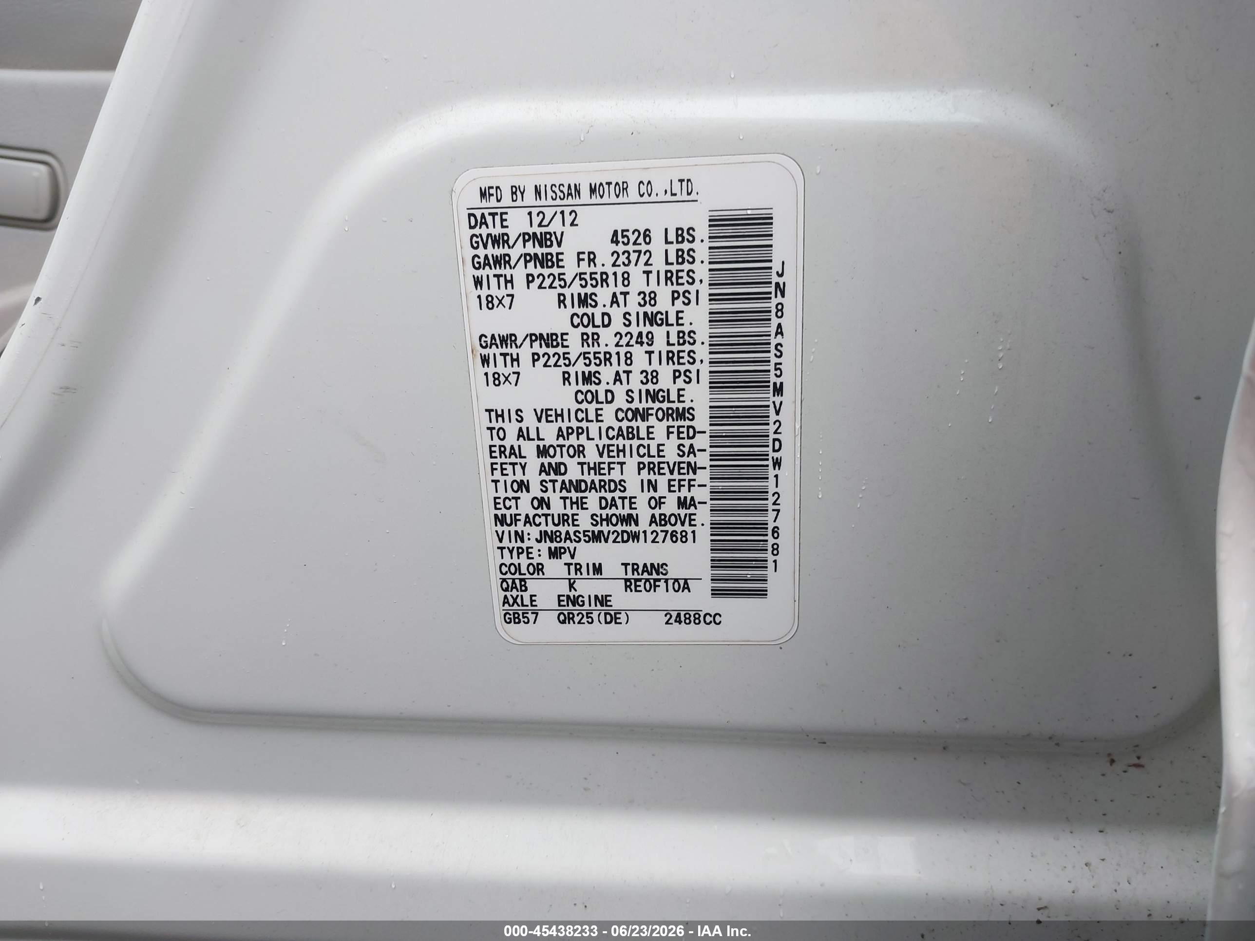 2013 Nissan Rogue Sv W/sl Pkg White vin: JN8AS5MV2DW127681