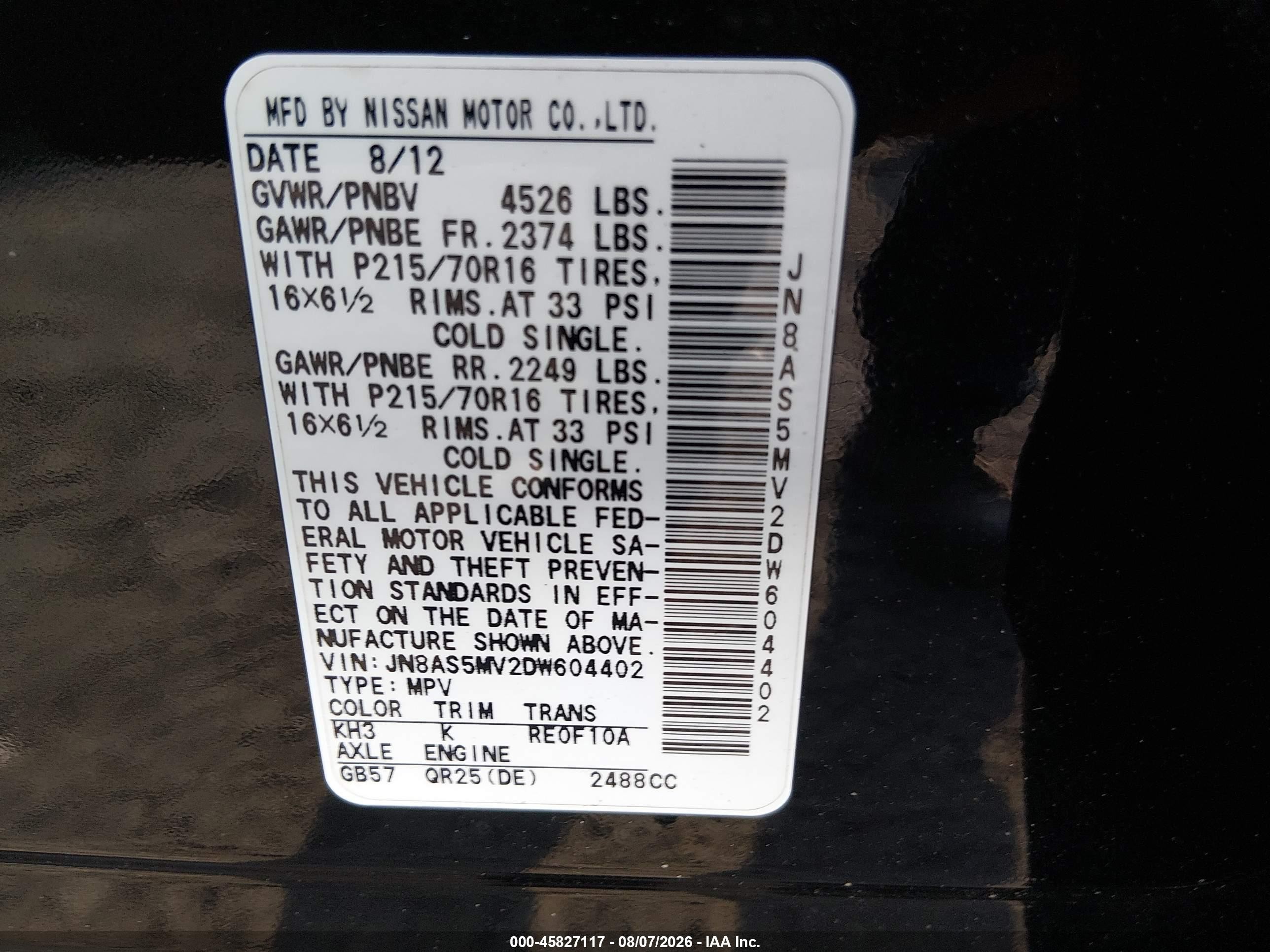 2013 Nissan Rogue S Black vin: JN8AS5MV2DW604402