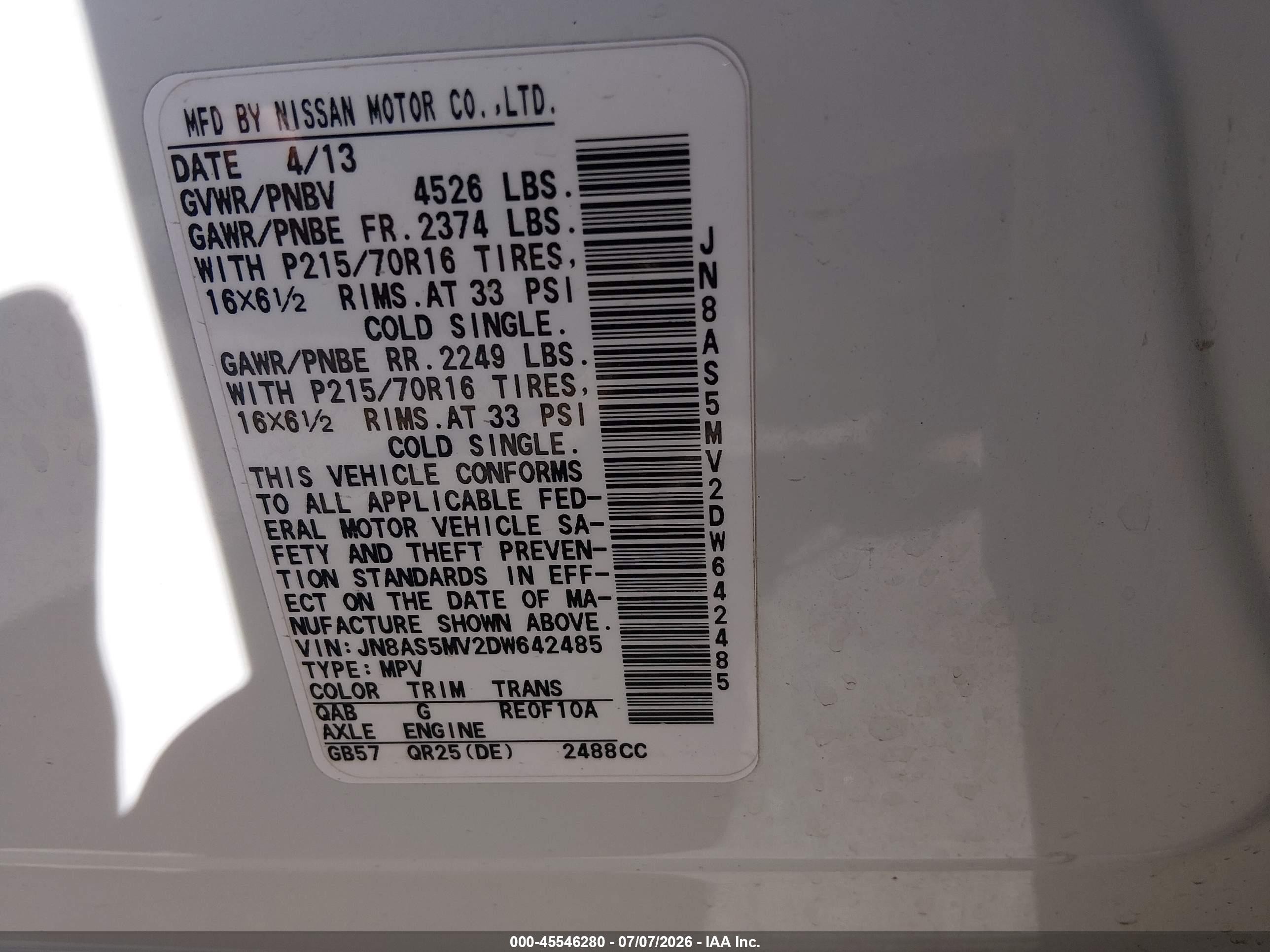 2013 Nissan Rogue S White vin: JN8AS5MV2DW642485