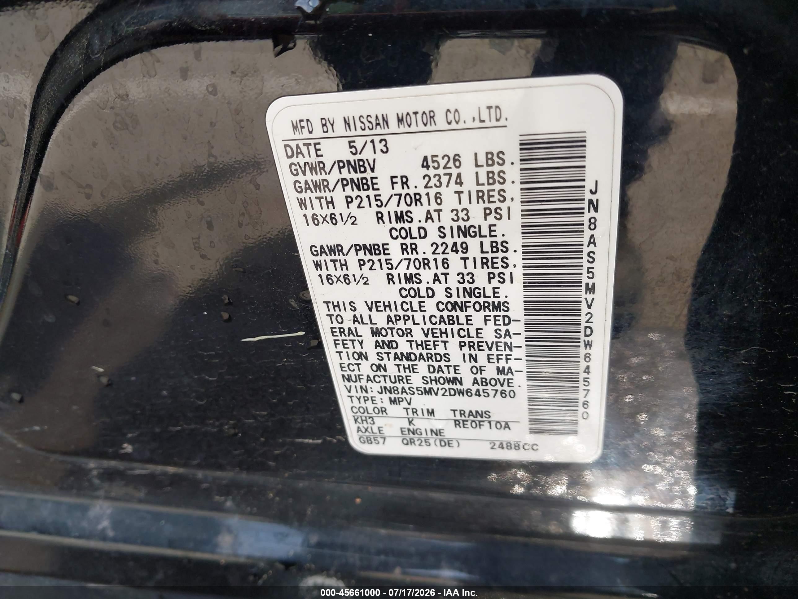 2013 Nissan Rogue S Black vin: JN8AS5MV2DW645760