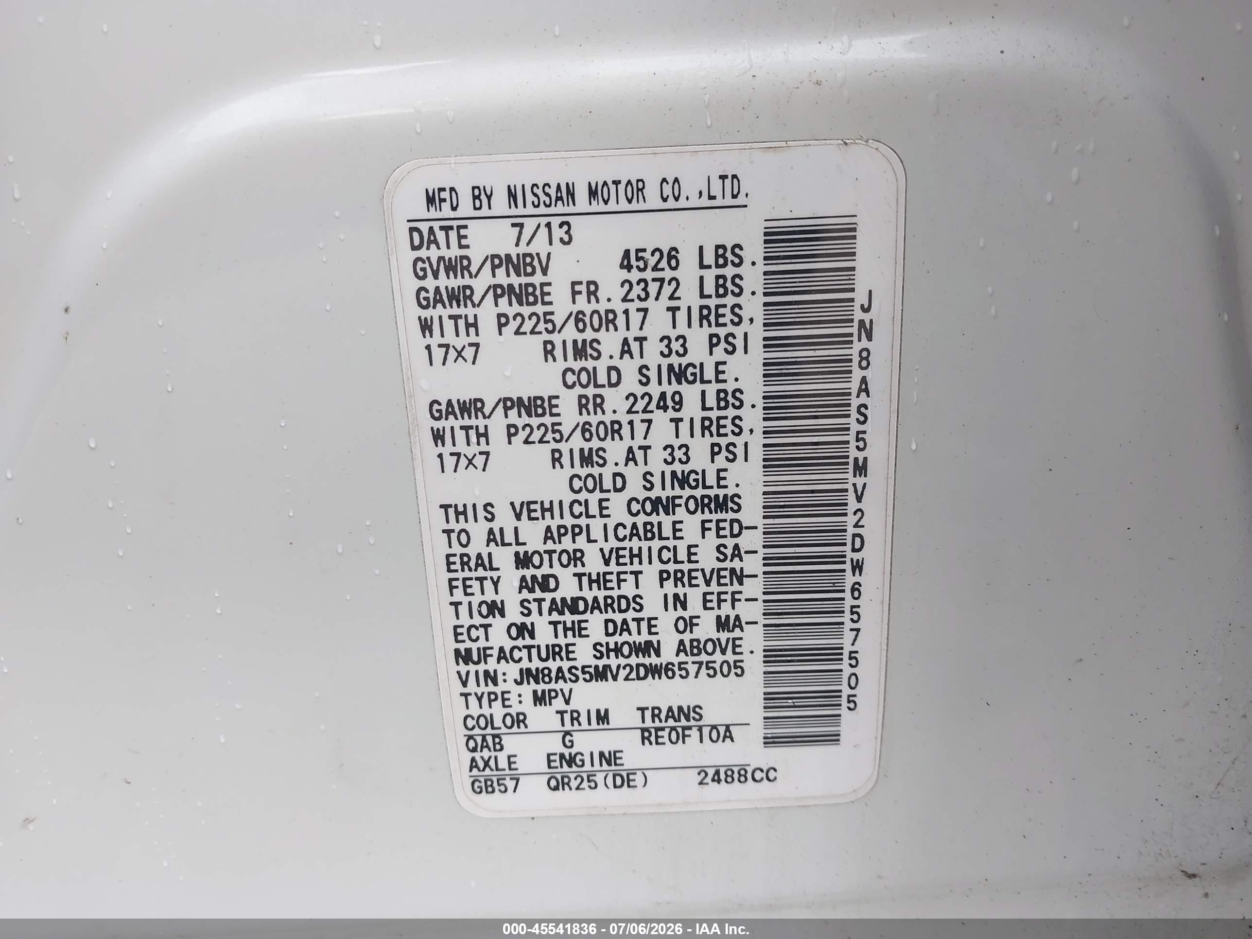 2013 Nissan Rogue Sv White vin: JN8AS5MV2DW657505