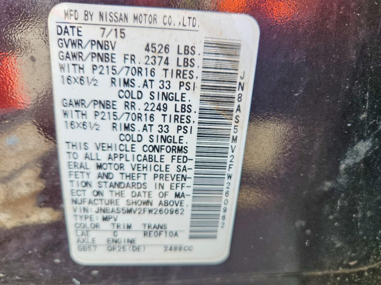 2015 Nissan Rogue Select S Black vin: JN8AS5MV2FW260962