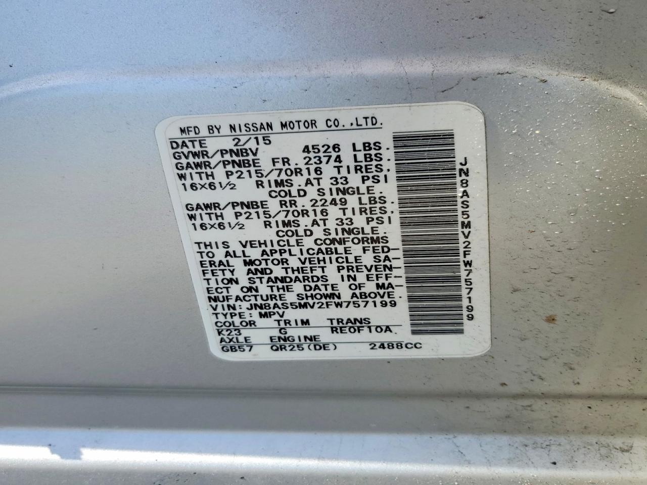 2015 Nissan Rogue Select S Silver vin: JN8AS5MV2FW757199