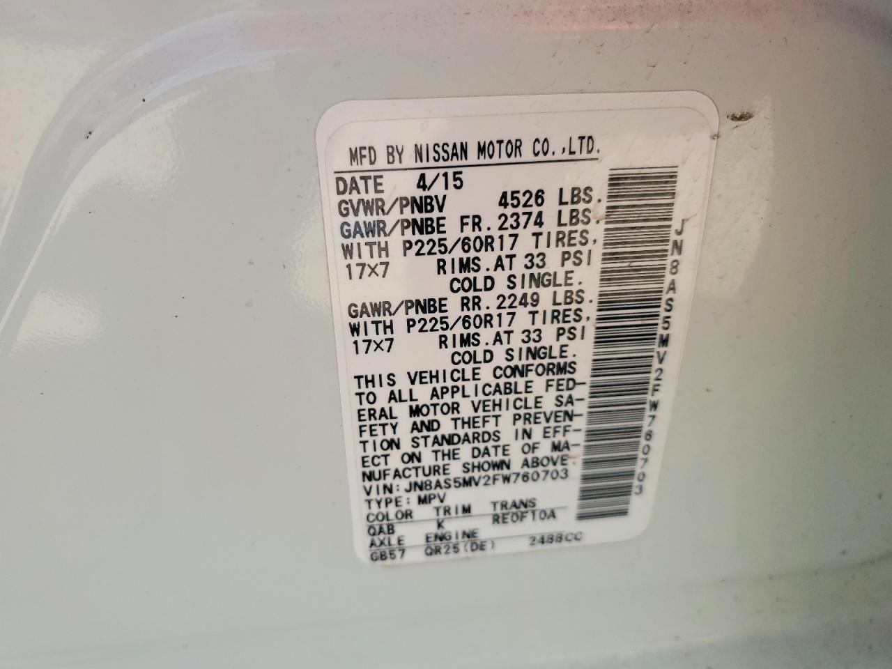 2015 Nissan Rogue Select S White vin: JN8AS5MV2FW760703