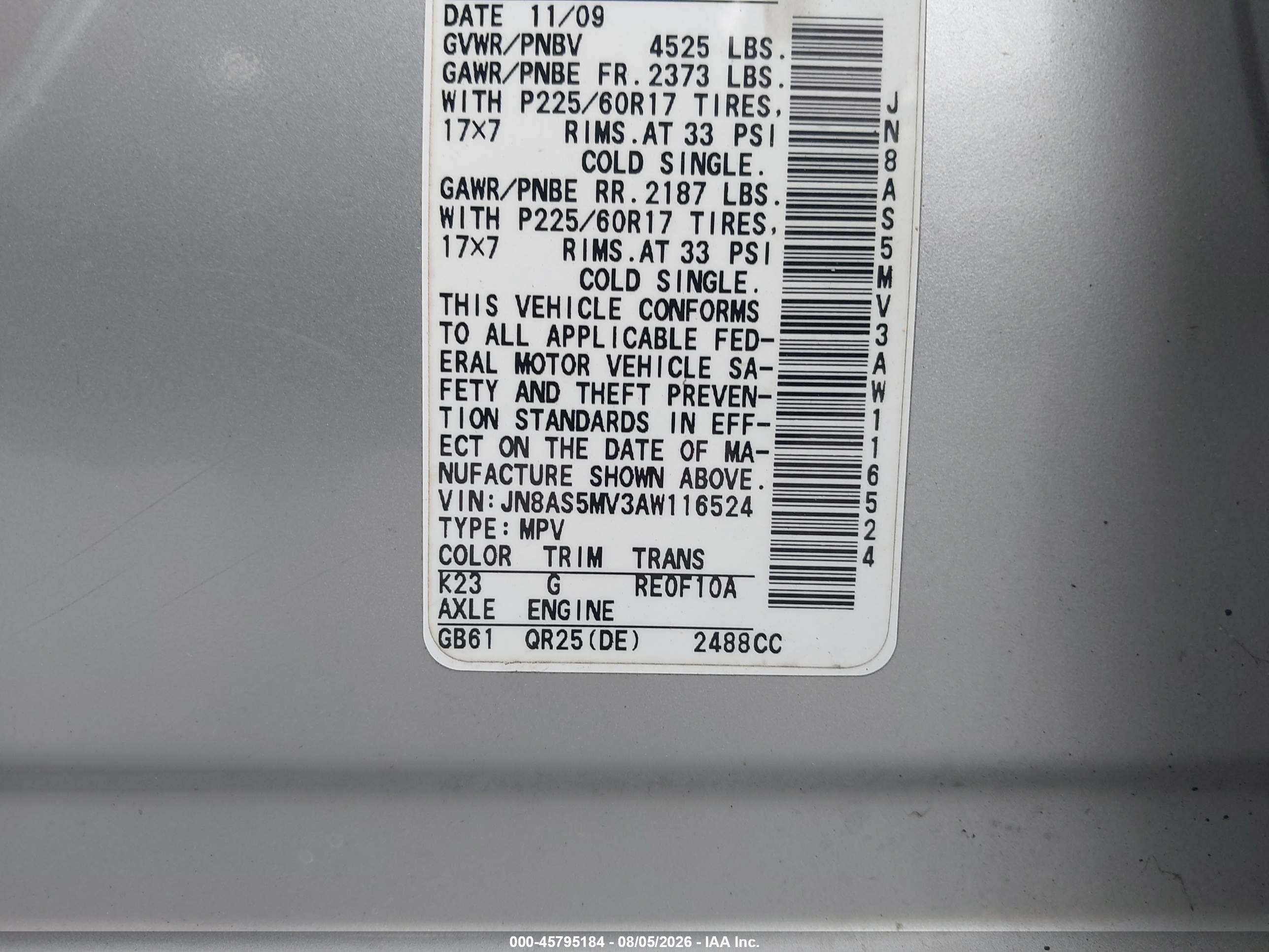 2010 Nissan Rogue Sl Silver vin: JN8AS5MV3AW116524