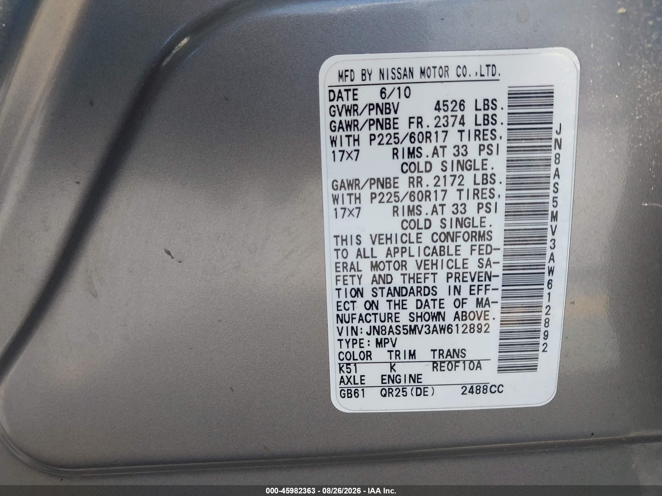 2010 Nissan Rogue Sl Gray vin: JN8AS5MV3AW612892