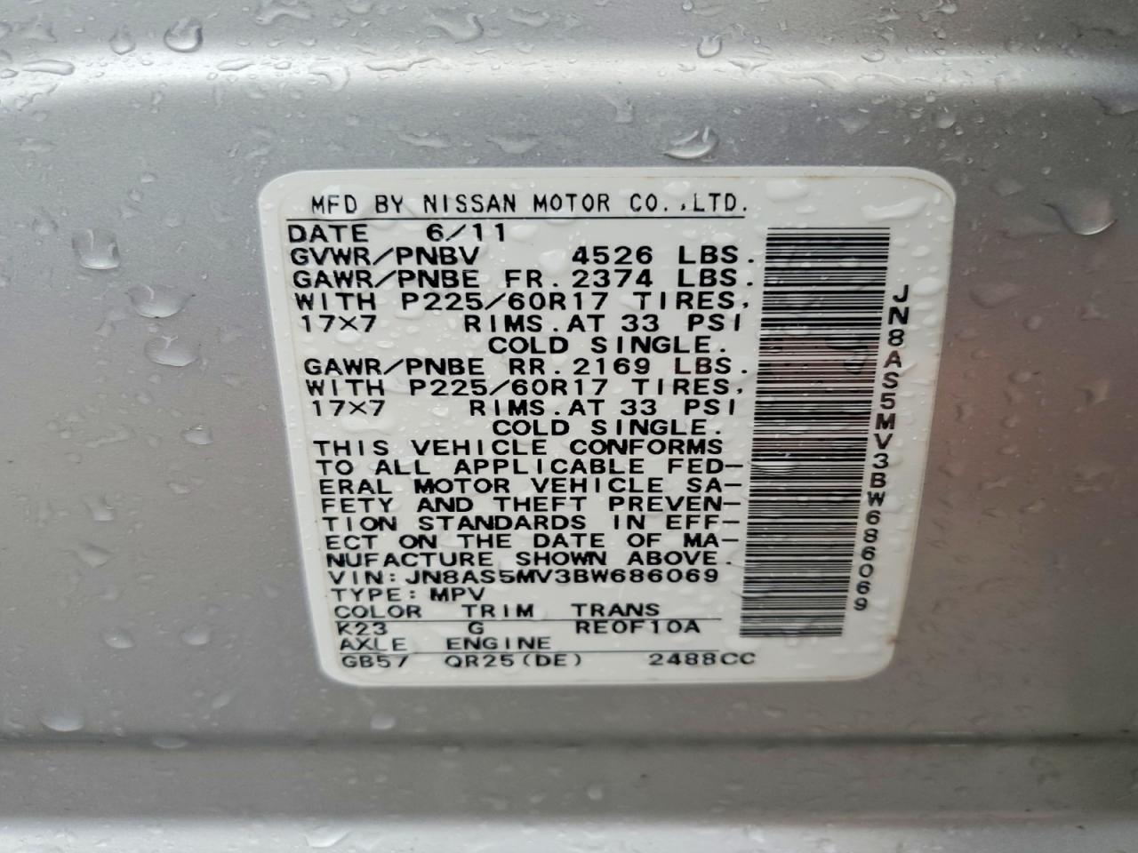 2011 Nissan Rogue S Silver vin: JN8AS5MV3BW686069