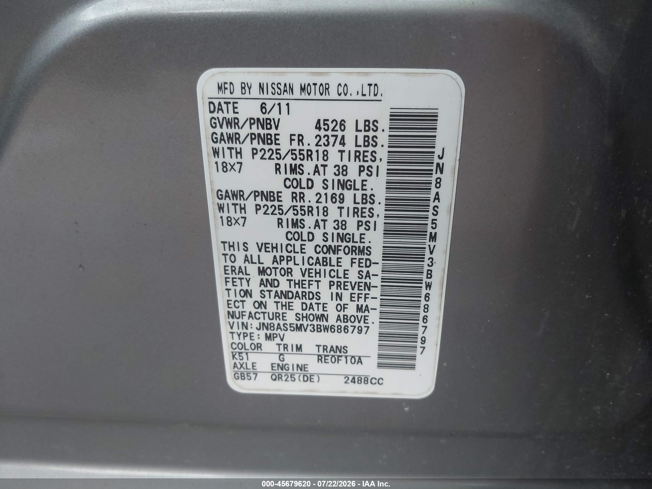 2011 Nissan Rogue Sv Gray vin: JN8AS5MV3BW686797