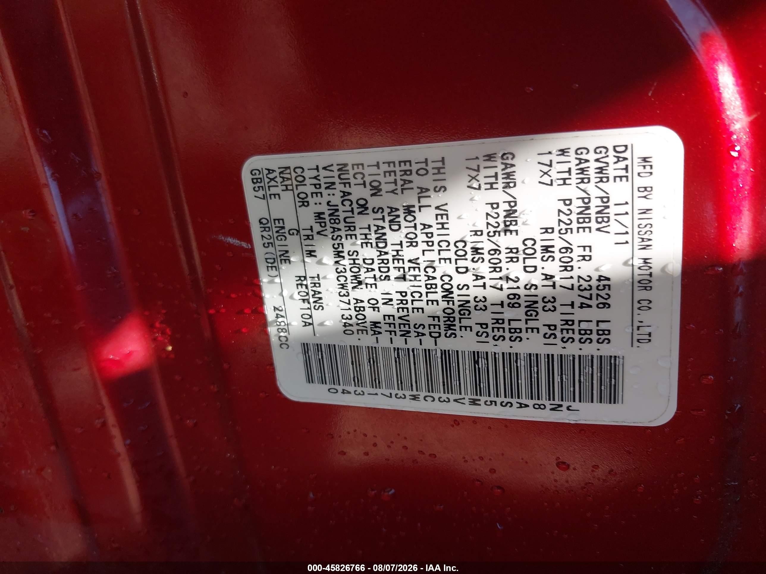 2012 Nissan Rogue Sv Red vin: JN8AS5MV3CW371340