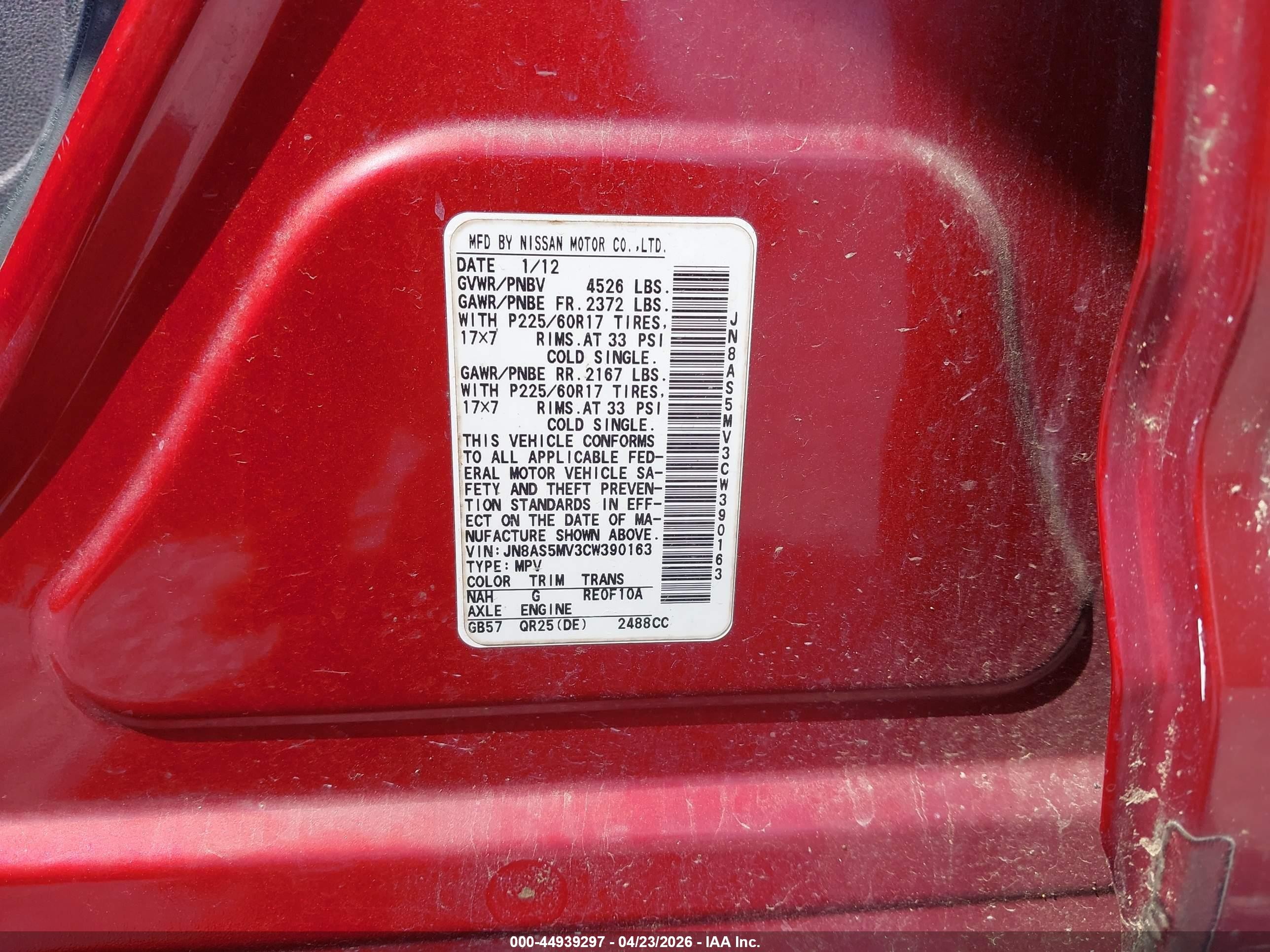 2012 Nissan Rogue Sv Red vin: JN8AS5MV3CW390163