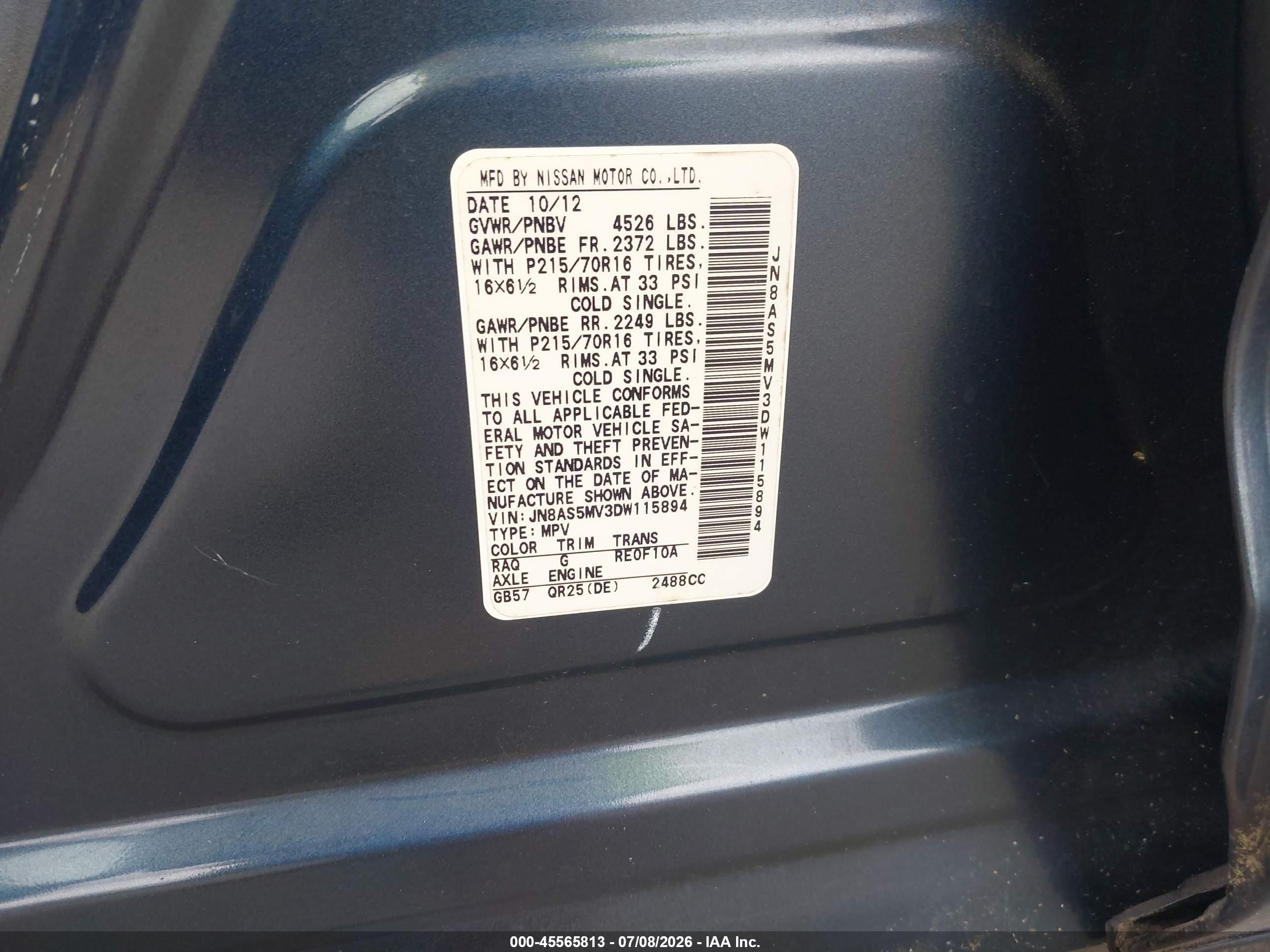 2013 Nissan Rogue S Blue vin: JN8AS5MV3DW115894