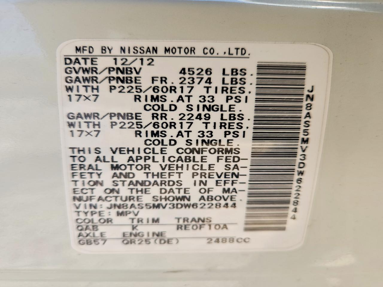 2013 Nissan Rogue S White vin: JN8AS5MV3DW622844