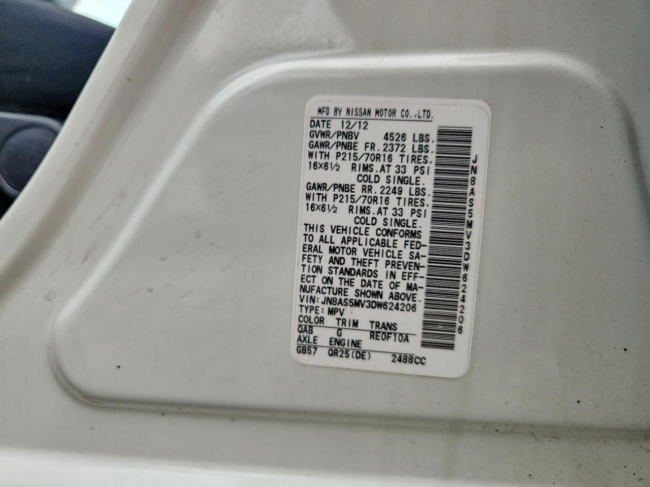 2013 Nissan Rogue S White vin: JN8AS5MV3DW624206
