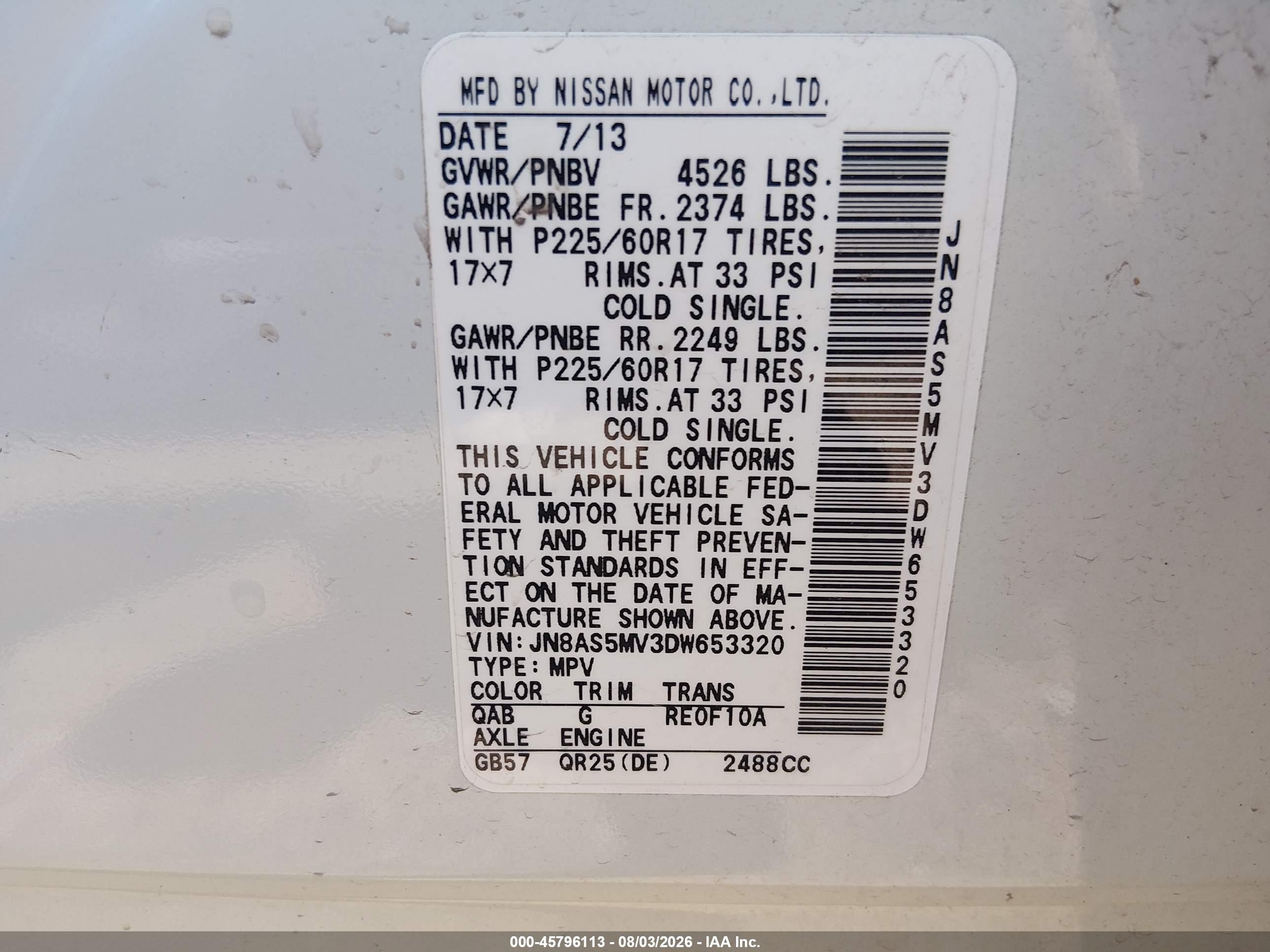 2013 Nissan Rogue Sv White vin: JN8AS5MV3DW653320