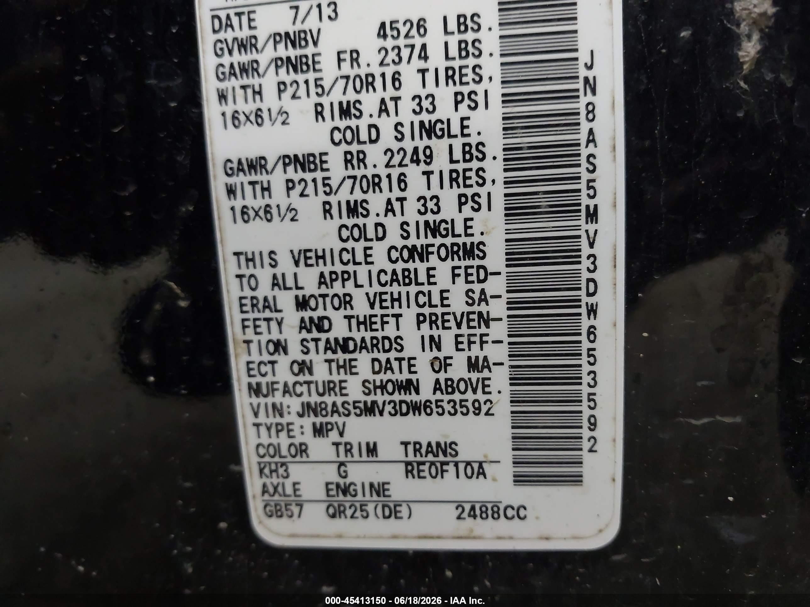 2013 Nissan Rogue S Black vin: JN8AS5MV3DW653592