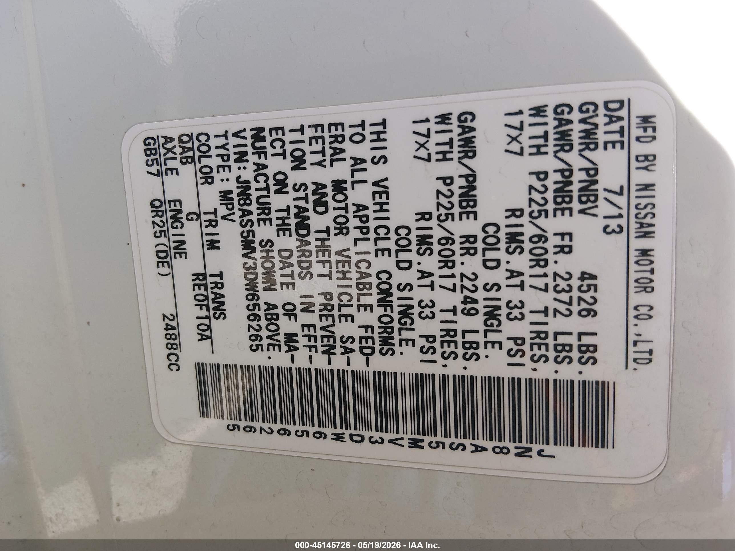 2013 Nissan Rogue S/sv White vin: JN8AS5MV3DW656265