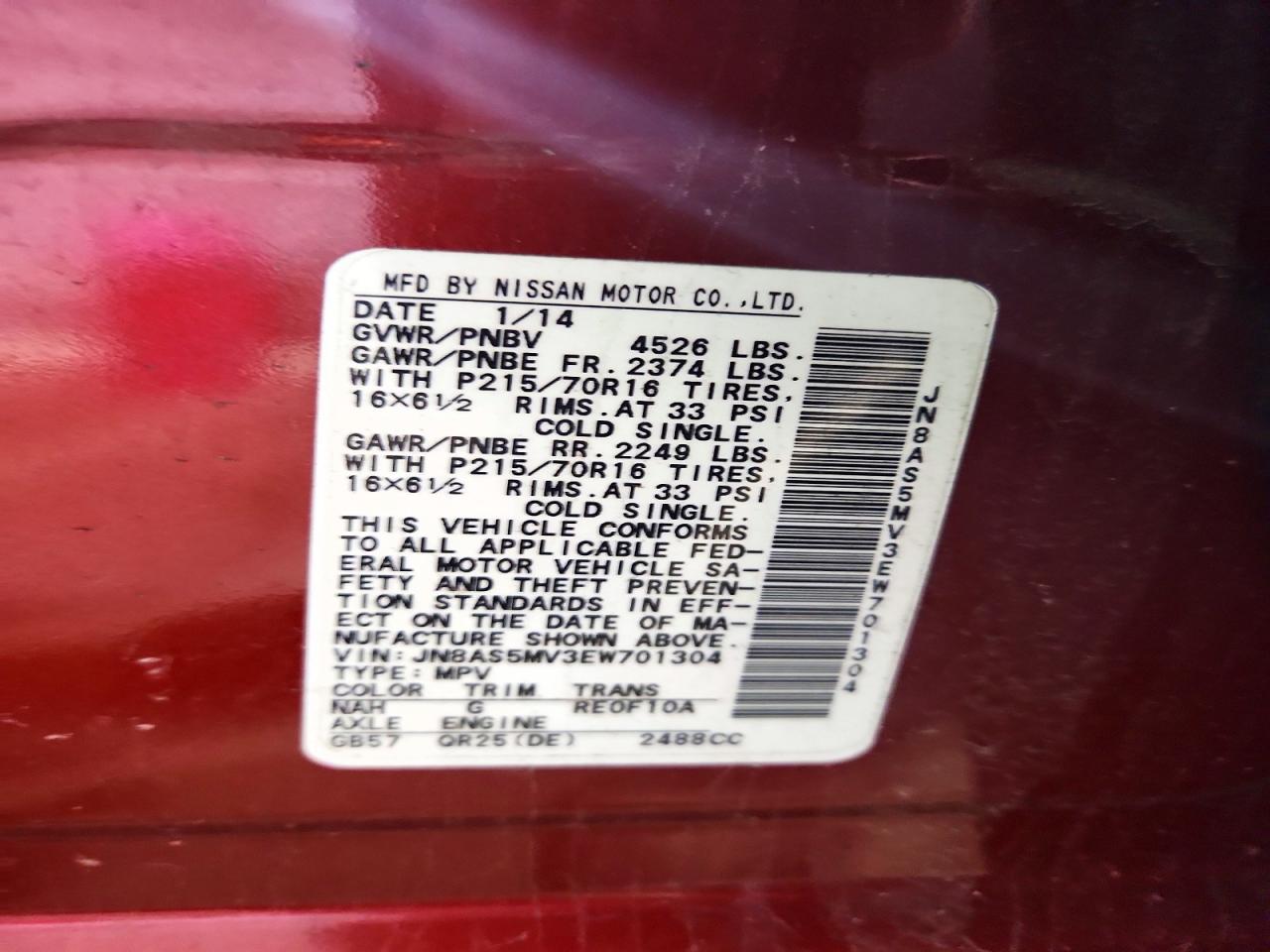2014 Nissan Rogue Select S Red vin: JN8AS5MV3EW701304