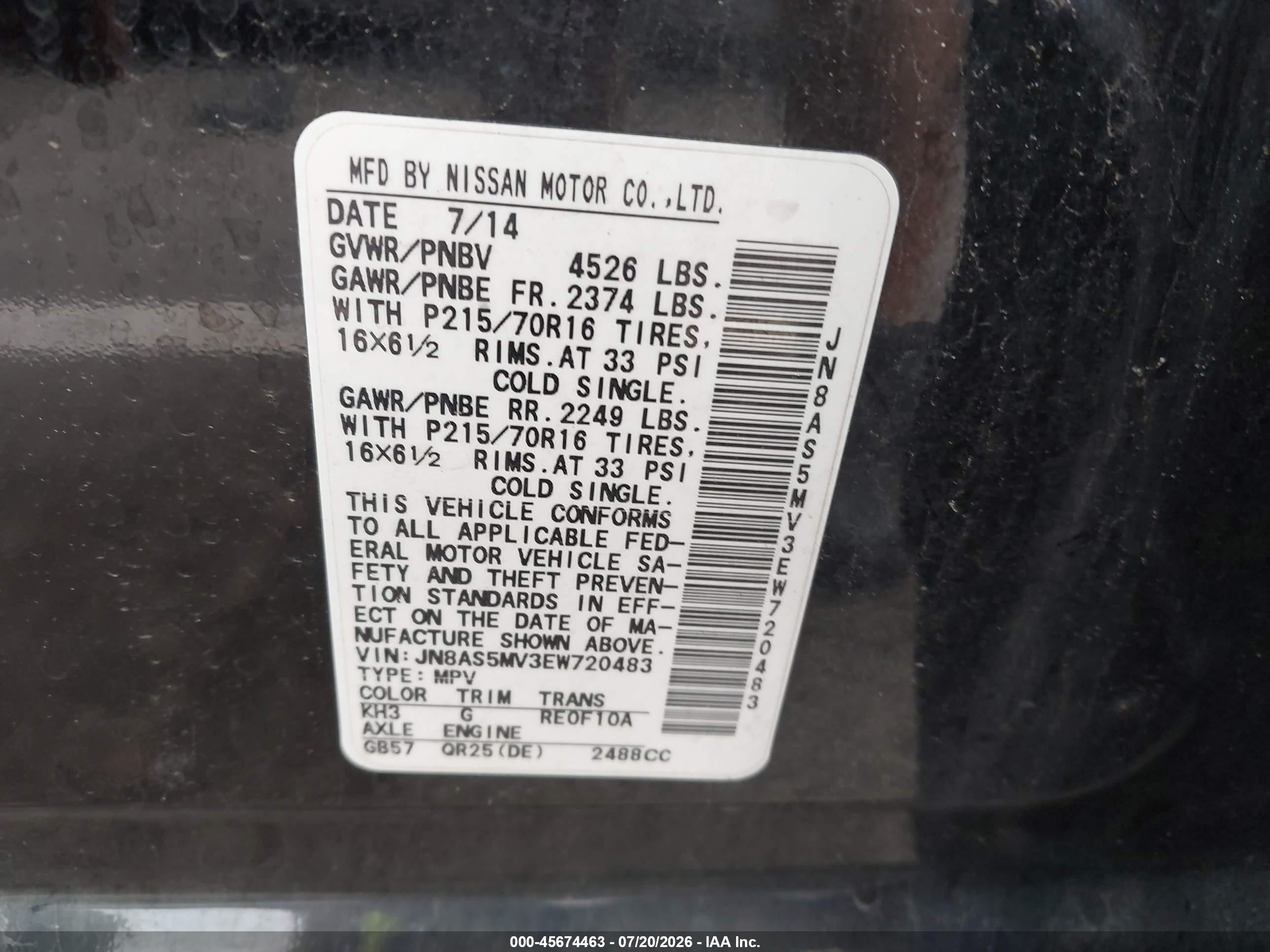 2014 Nissan Rogue Select S Black vin: JN8AS5MV3EW720483
