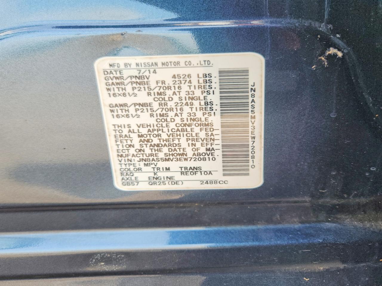 2014 Nissan Rogue Select S Blue vin: JN8AS5MV3EW720810